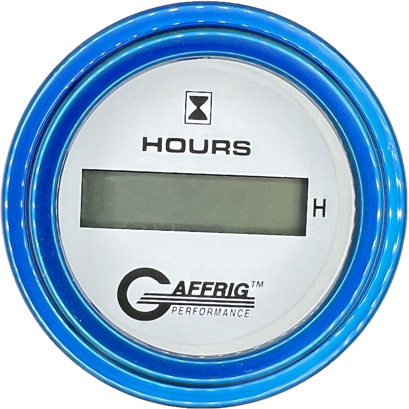 GAFFRIG PART #195510 2 INCH ELECTRIC ENGINE HOUR METER GAUGE WHITE BLUE / STEP RIM