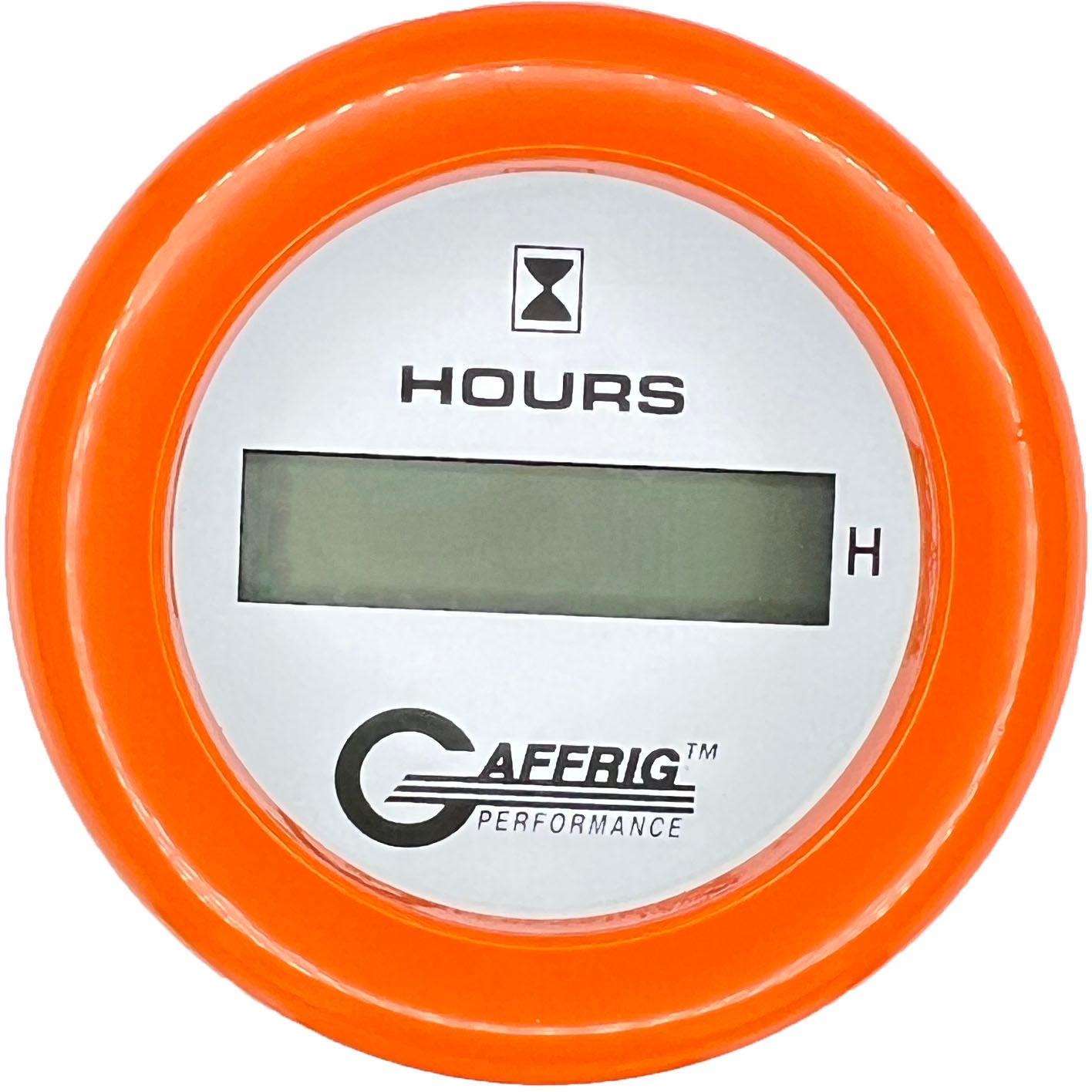 GAFFRIG PART #195510 2 INCH ELECTRIC ENGINE HOUR METER GAUGE WHITE ORANGE / STEP RIM