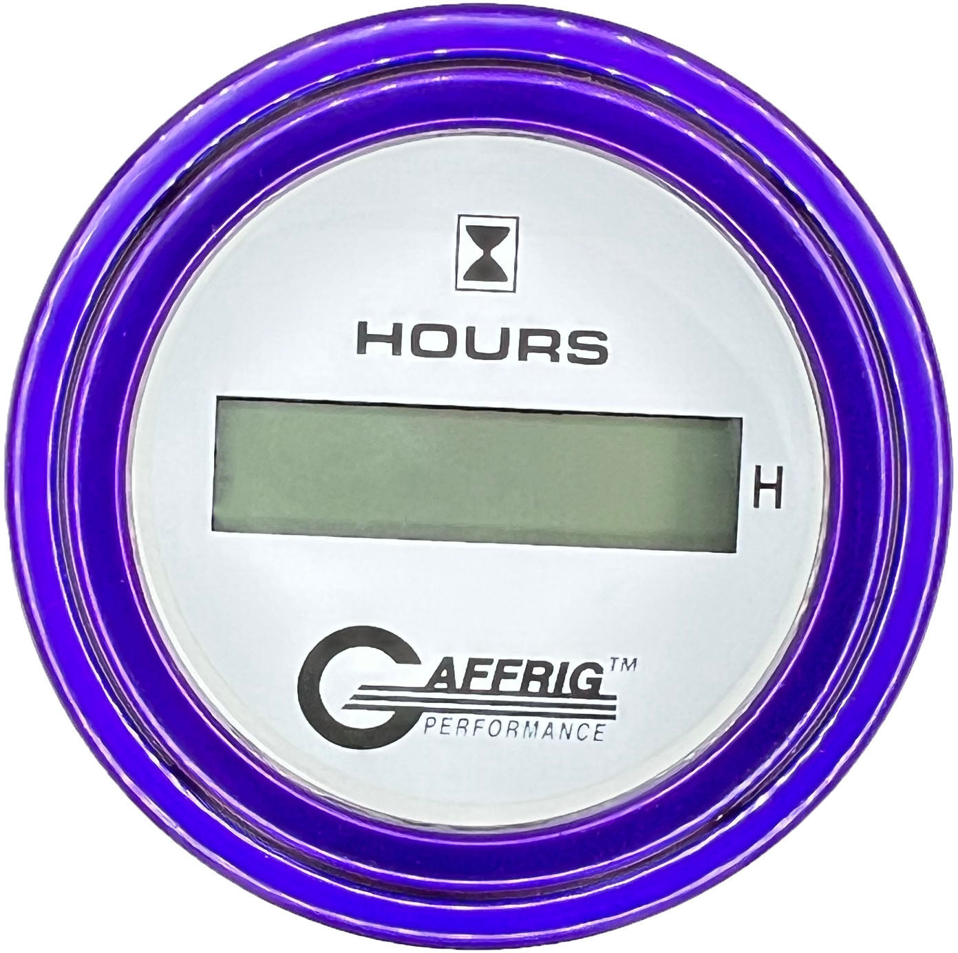 GAFFRIG PART #195510 2 INCH ELECTRIC ENGINE HOUR METER GAUGE WHITE PURPLE / STEP RIM