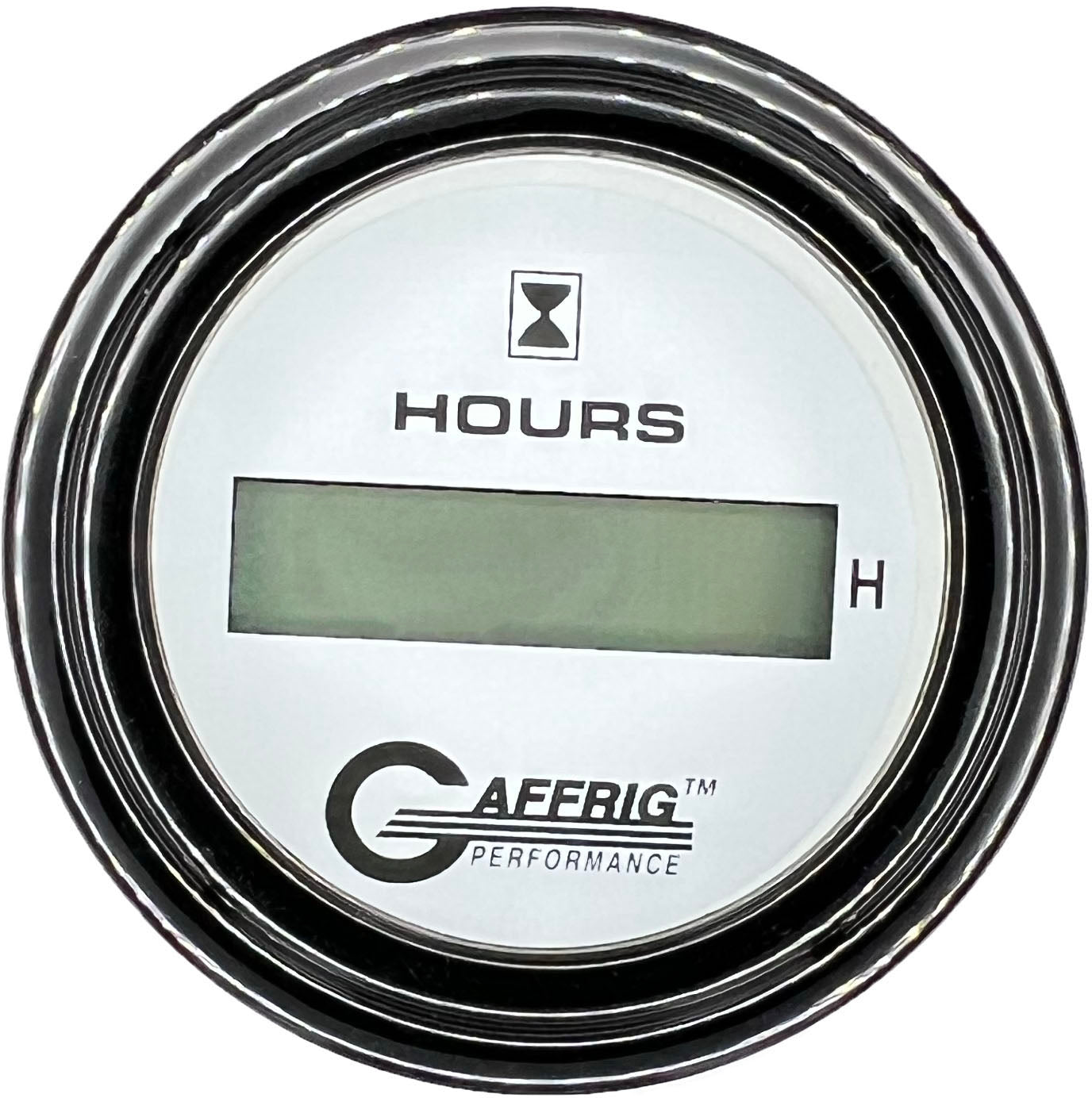 GAFFRIG PART #195510 2 INCH ELECTRIC ENGINE HOUR METER GAUGE WHITE BLACK / STEP RIM