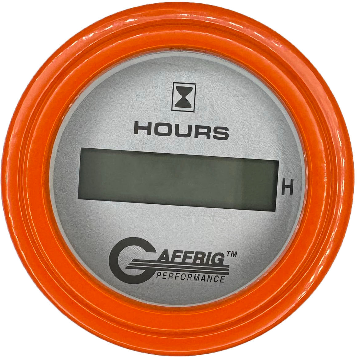 GAFFRIG PART #185810 2 INCH ELECTRIC ENGINE HOUR METER GAUGE PLATINUM ORANGE / STEP RIM