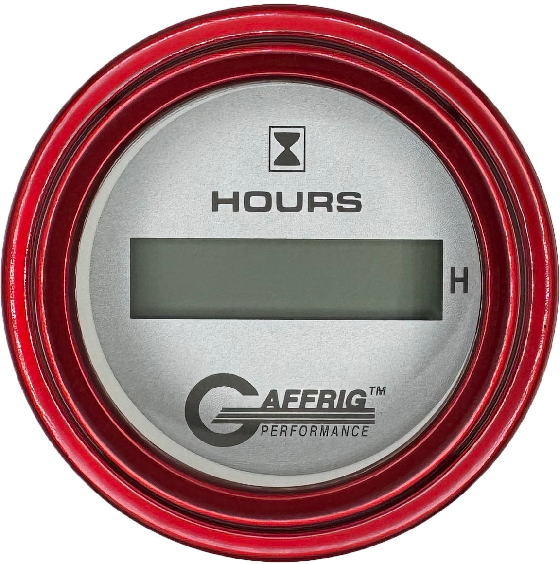 GAFFRIG PART #185810 2 INCH ELECTRIC ENGINE HOUR METER GAUGE PLATINUM RED / STEP RIM