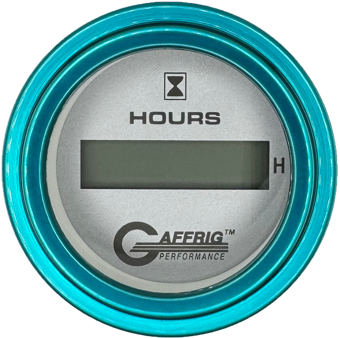 GAFFRIG PART #185810 2 INCH ELECTRIC ENGINE HOUR METER GAUGE PLATINUM TEAL / STEP RIM