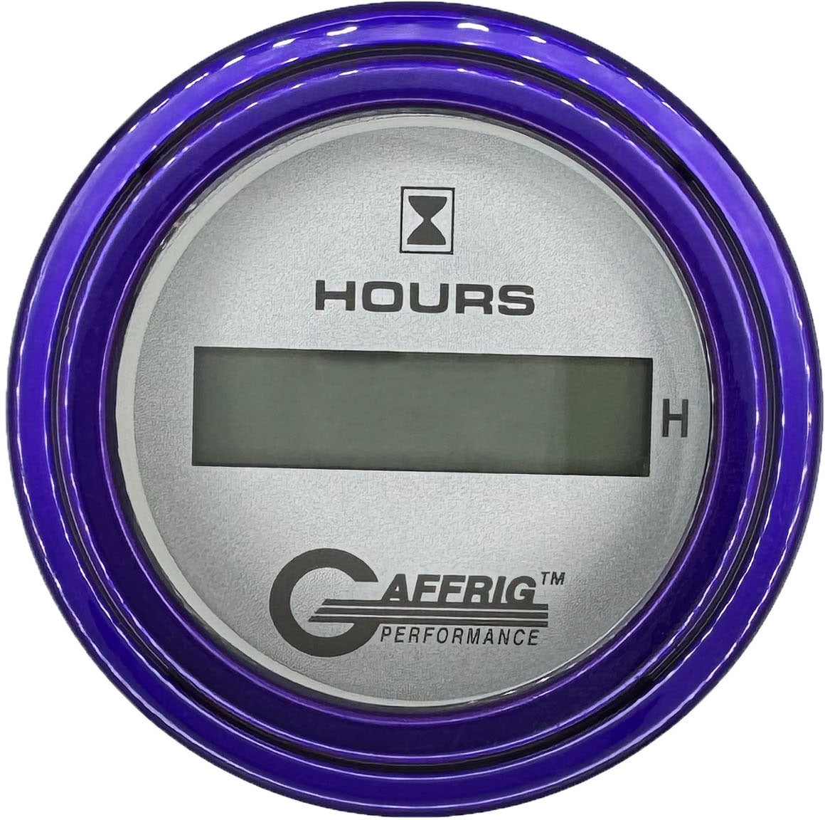 GAFFRIG PART #185810 2 INCH ELECTRIC ENGINE HOUR METER GAUGE PLATINUM PURPLE / STEP RIM