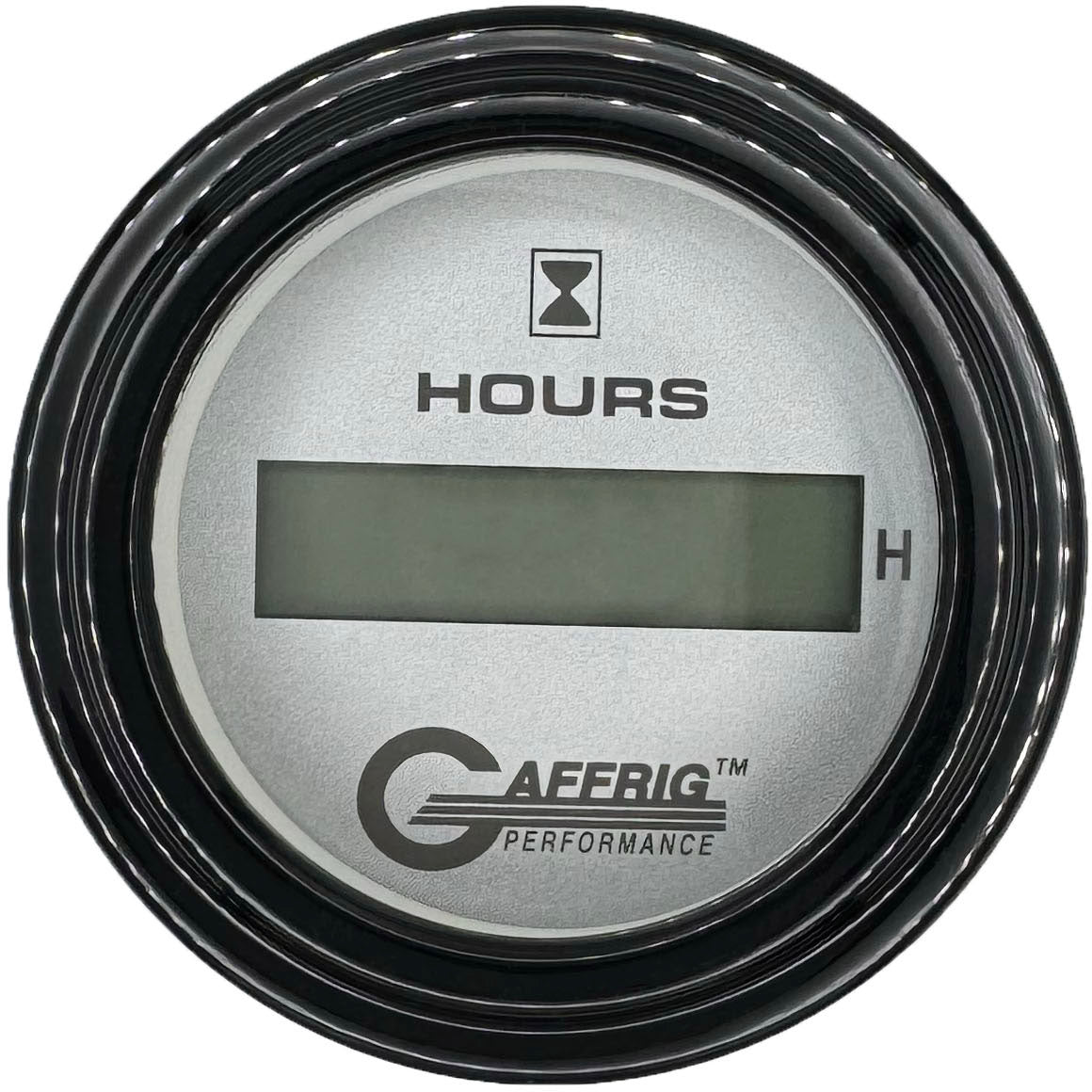 GAFFRIG PART #185810 2 INCH ELECTRIC ENGINE HOUR METER GAUGE PLATINUM BLACK / STEP RIM