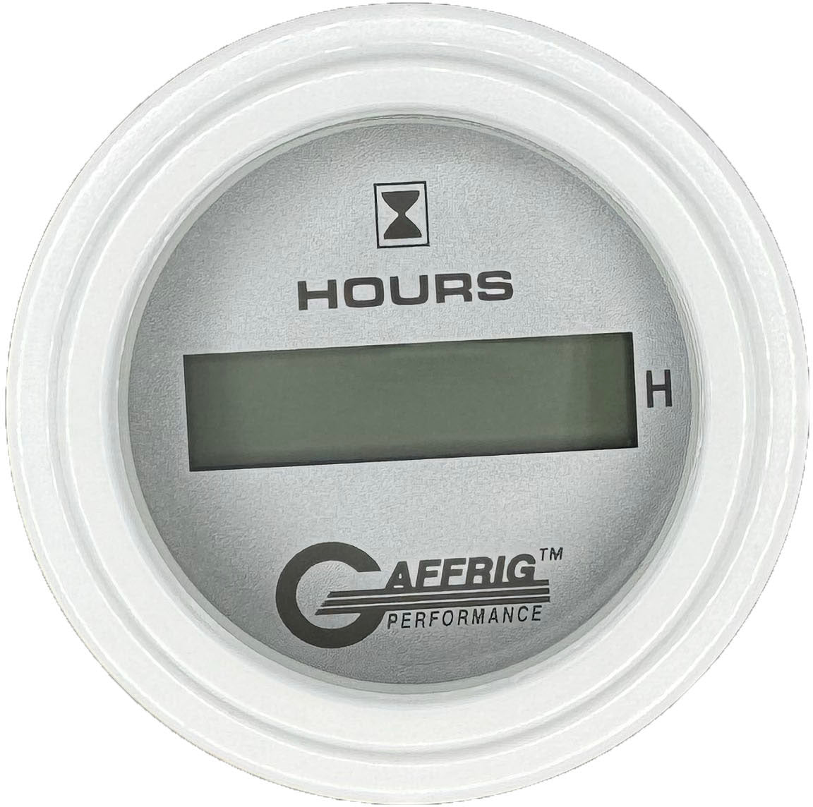 GAFFRIG PART #185810 2 INCH ELECTRIC ENGINE HOUR METER GAUGE PLATINUM WHITE / STEP RIM