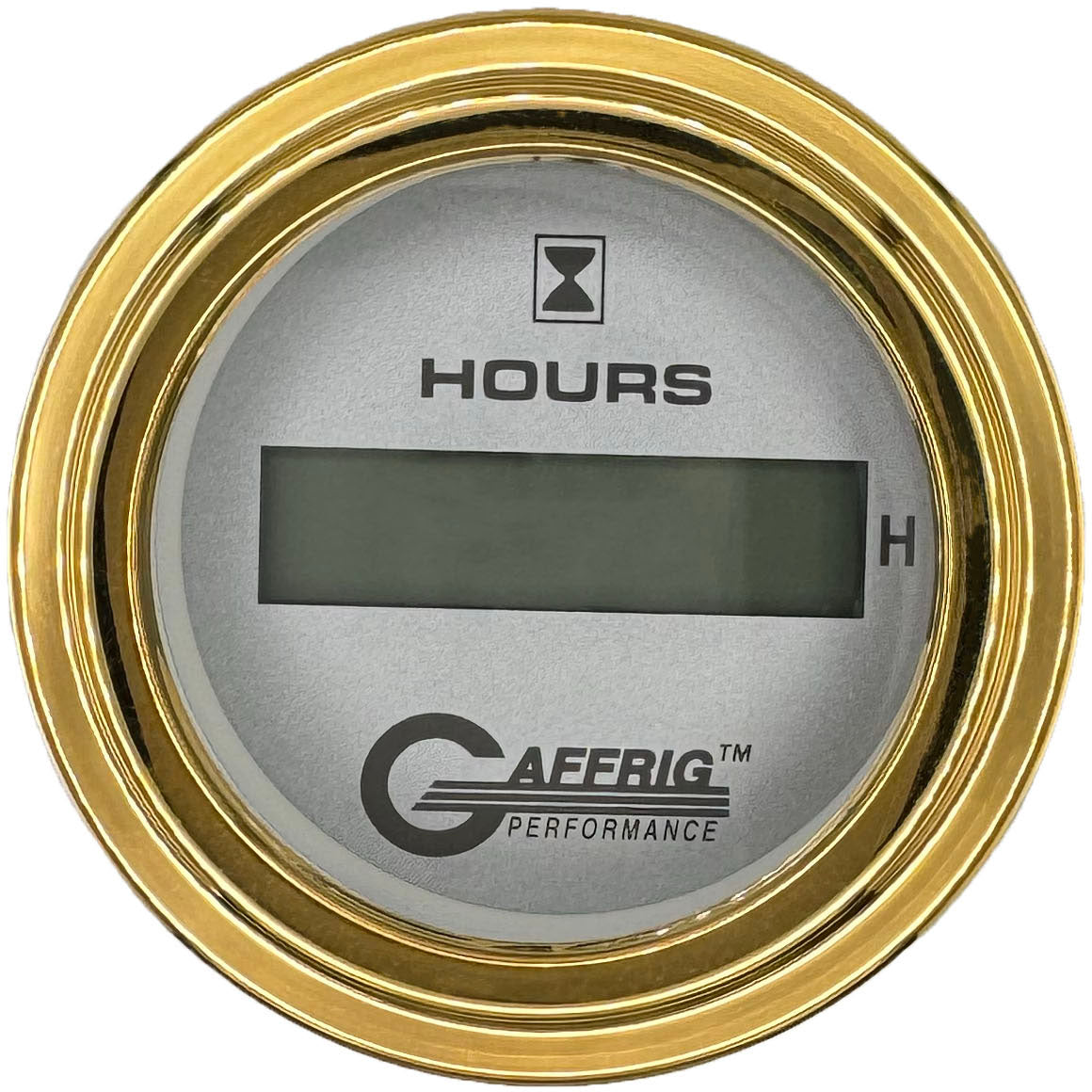 GAFFRIG PART #185810 2 INCH ELECTRIC ENGINE HOUR METER GAUGE PLATINUM GOLD / STEP RIM