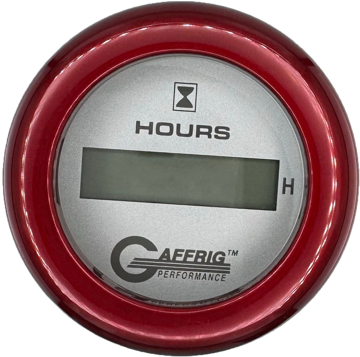 GAFFRIG PART #185810 2 INCH ELECTRIC ENGINE HOUR METER GAUGE PLATINUM RED / FAT RIM
