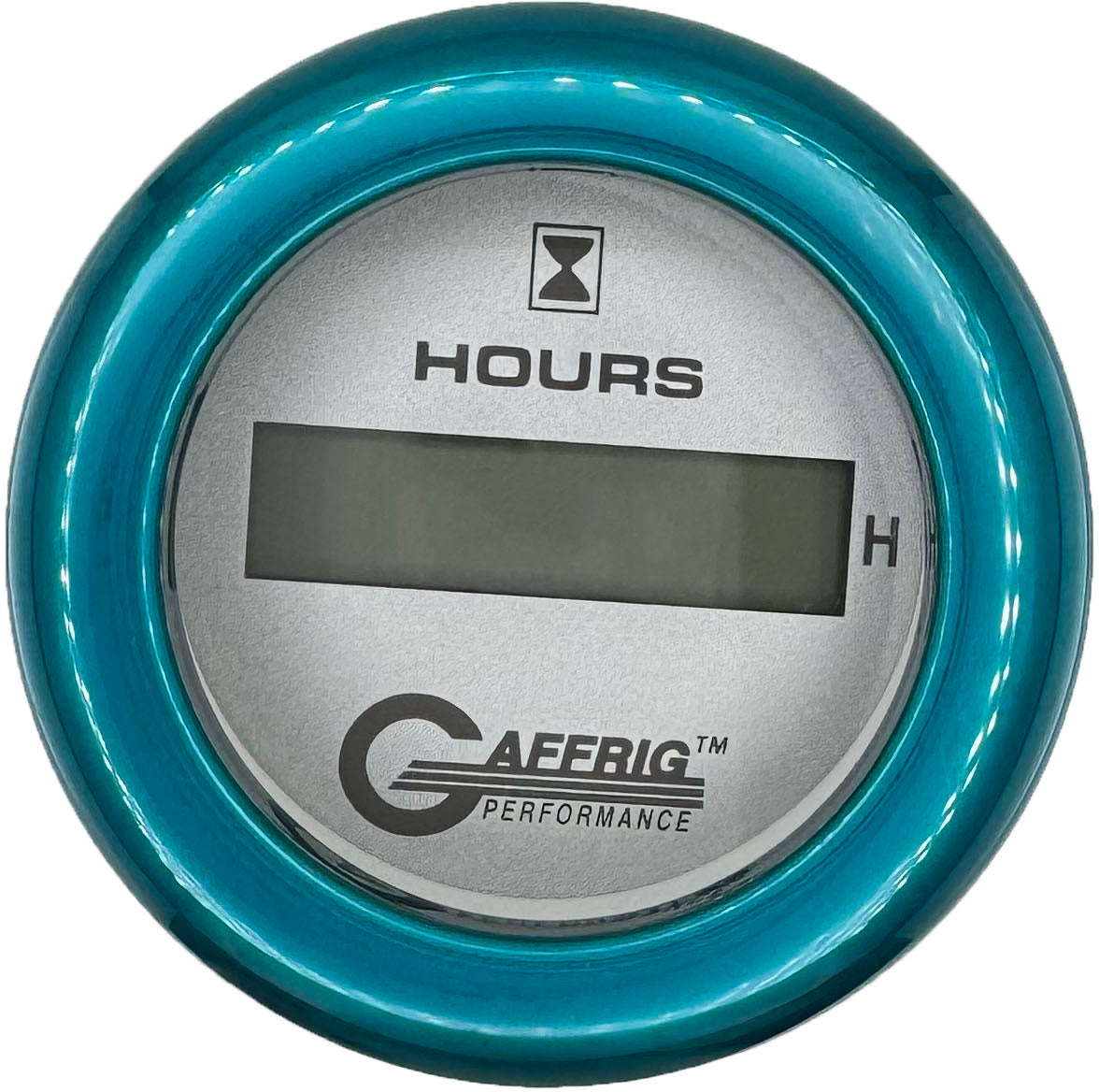 GAFFRIG PART #185810 2 INCH ELECTRIC ENGINE HOUR METER GAUGE PLATINUM TEAL / FAT RIM