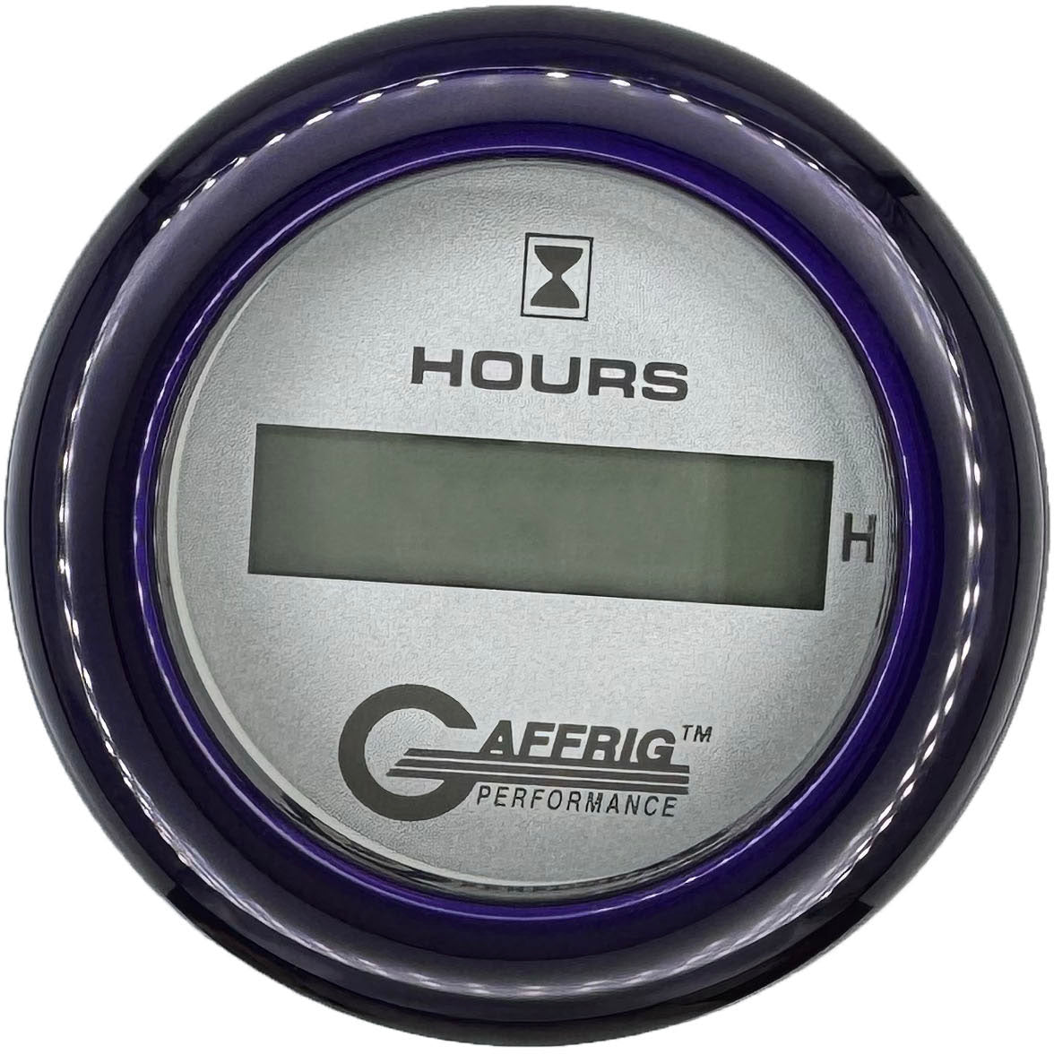 GAFFRIG PART #185810 2 INCH ELECTRIC ENGINE HOUR METER GAUGE PLATINUM PURPLE / FAT RIM
