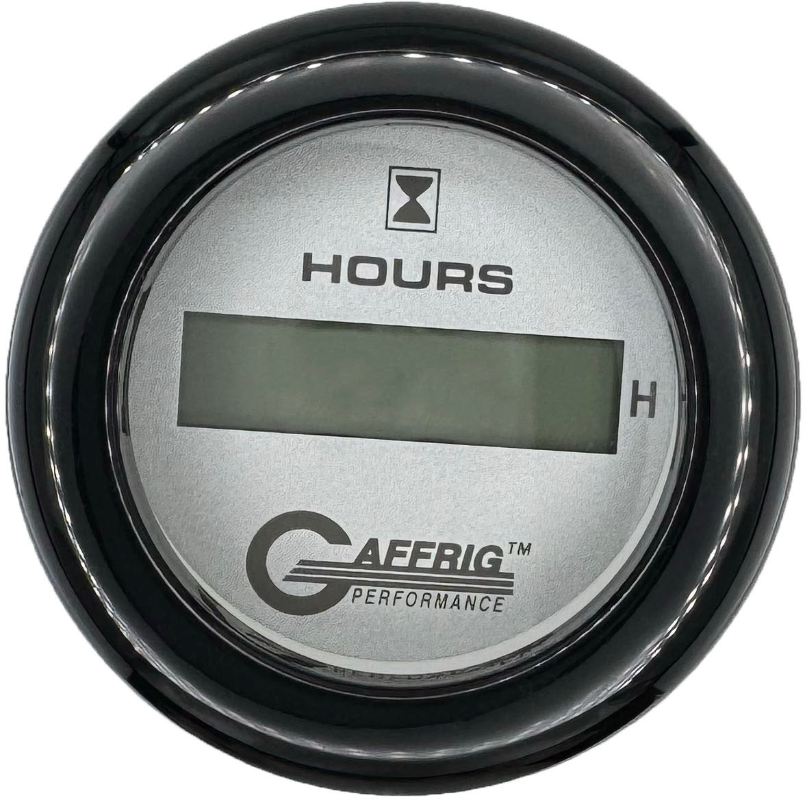 GAFFRIG PART #185810 2 INCH ELECTRIC ENGINE HOUR METER GAUGE PLATINUM BLACK / FAT RIM