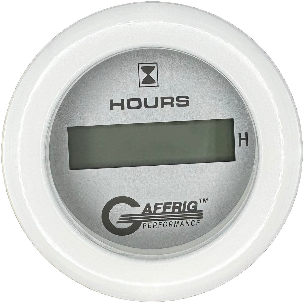 GAFFRIG PART #185810 2 INCH ELECTRIC ENGINE HOUR METER GAUGE PLATINUM WHITE / FAT RIM