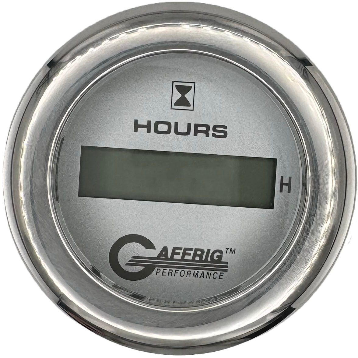 GAFFRIG PART #185810 2 INCH ELECTRIC ENGINE HOUR METER GAUGE PLATINUM CHROME / FAT RIM