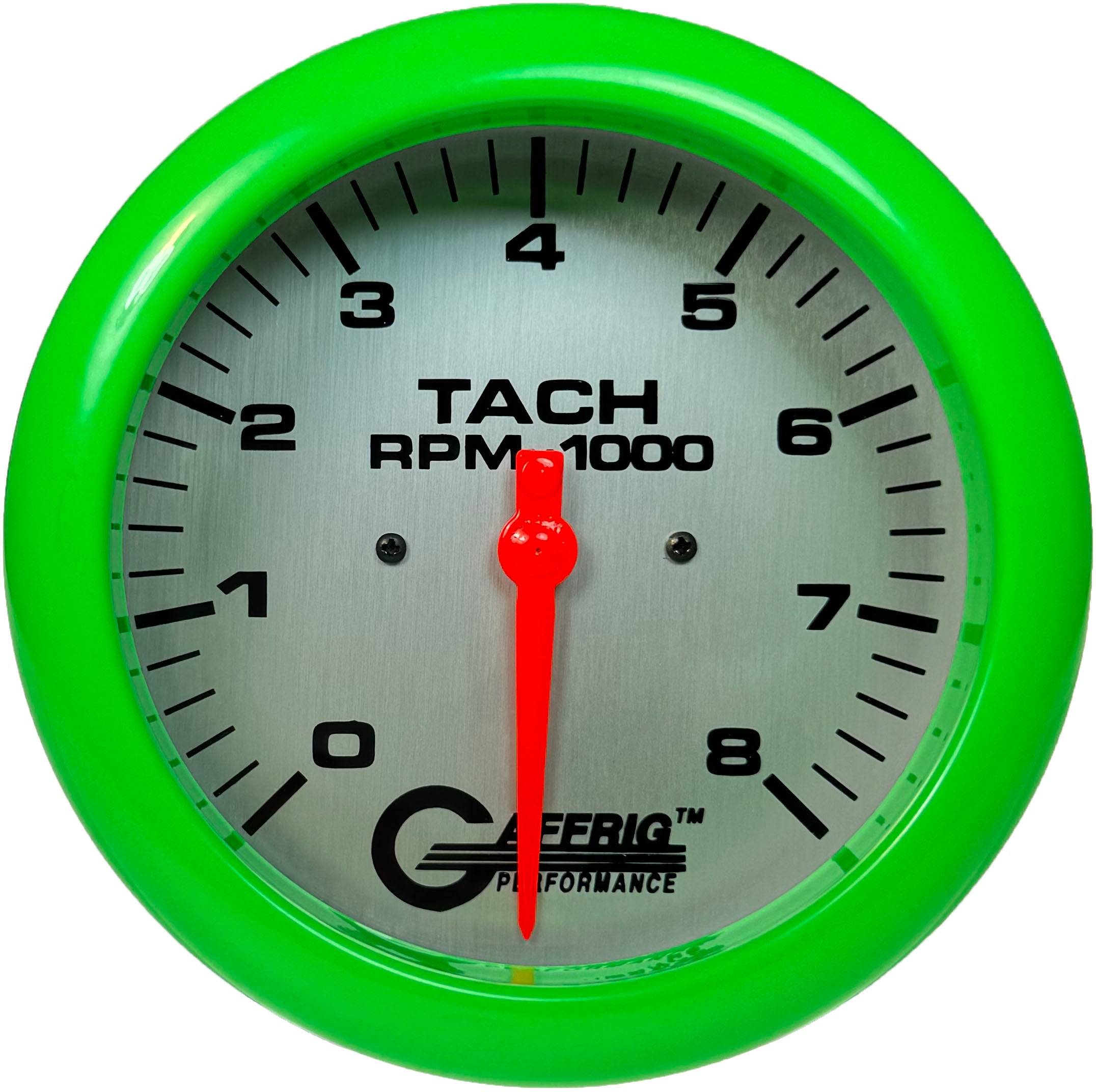 GAFFRIG PART #1910018 4 5/8 INCH ELECTRIC TACHOMETER GAUGE 0-8000 RPM PLATINUM LIME GREEN