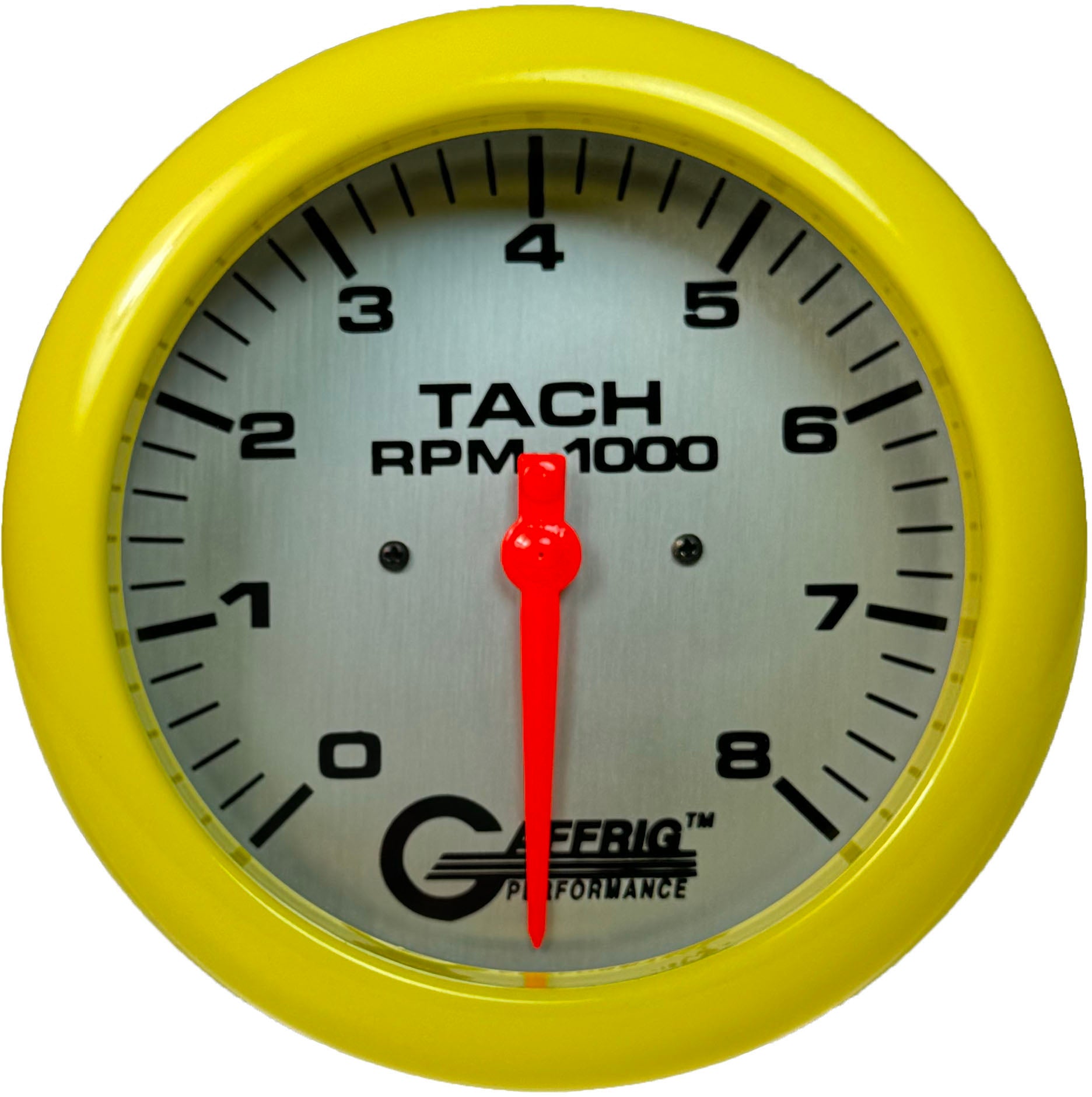 GAFFRIG PART #1910018 4 5/8 INCH ELECTRIC TACHOMETER GAUGE 0-8000 RPM PLATINUM YELLOW