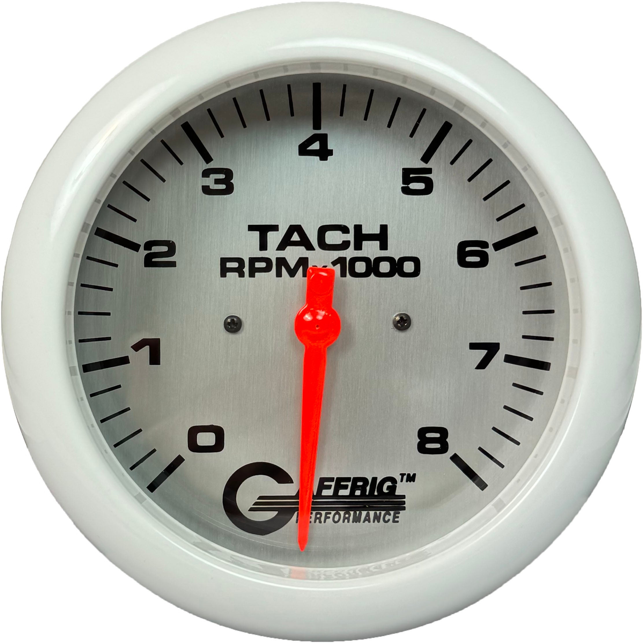 GAFFRIG PART #1910018 4 5/8 INCH ELECTRIC TACHOMETER GAUGE 0-8000 RPM PLATINUM WHITE
