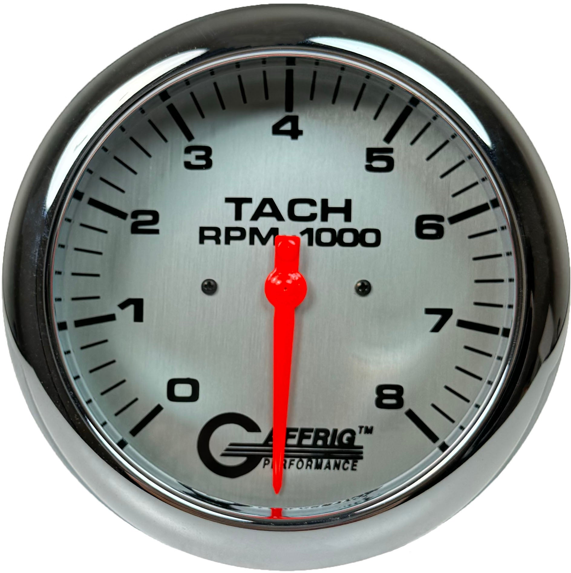 GAFFRIG PART #1910018 4 5/8 INCH ELECTRIC TACHOMETER GAUGE 0-8000 RPM PLATINUM CHROME