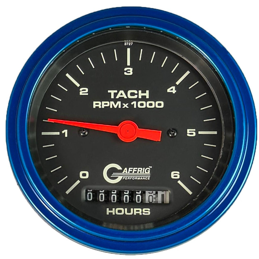 GAFFRIG PART #194258 3 3/8 INCH ELECTRIC TACH/HOUR METER MARINE BOAT GAUGE 0-6000 RPM BLACK