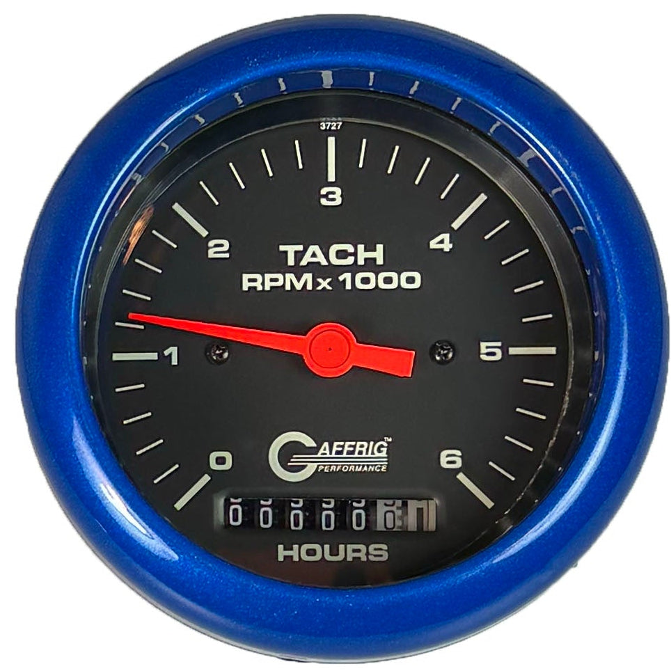 GAFFRIG PART #194258 3 3/8 INCH ELECTRIC TACH/HOUR METER MARINE BOAT GAUGE 0-6000 RPM BLACK