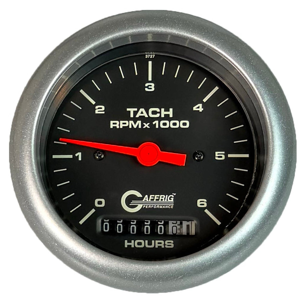 GAFFRIG PART #194258 3 3/8 INCH ELECTRIC TACH/HOUR METER MARINE BOAT GAUGE 0-6000 RPM BLACK