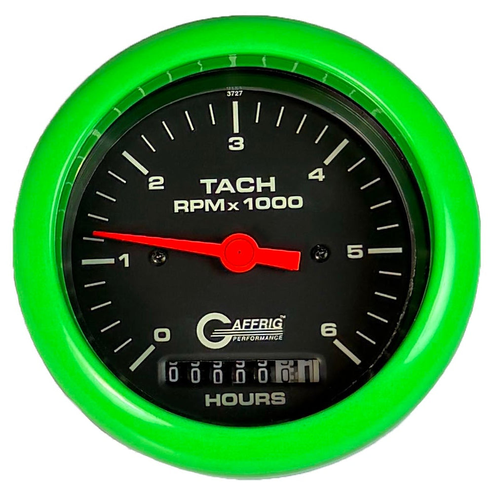 GAFFRIG PART #194258 3 3/8 INCH ELECTRIC TACH/HOUR METER MARINE BOAT GAUGE 0-6000 RPM BLACK