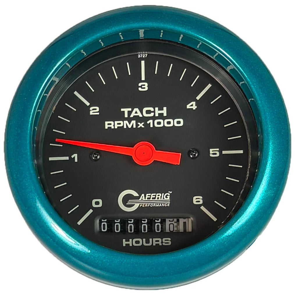 GAFFRIG PART #194258 3 3/8 INCH ELECTRIC TACH/HOUR METER MARINE BOAT GAUGE 0-6000 RPM BLACK