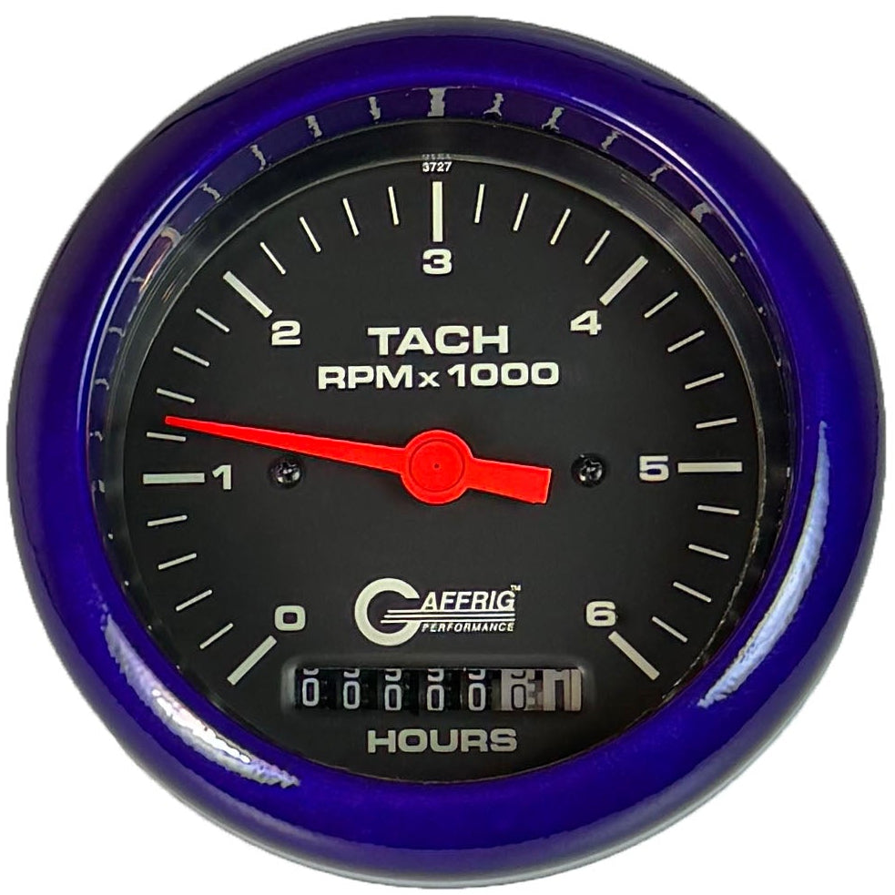GAFFRIG PART #194258 3 3/8 INCH ELECTRIC TACH/HOUR METER MARINE BOAT GAUGE 0-6000 RPM BLACK