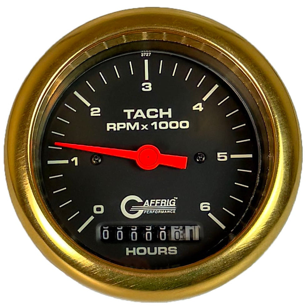 GAFFRIG PART #194258 3 3/8 INCH ELECTRIC TACH/HOUR METER MARINE BOAT GAUGE 0-6000 RPM BLACK