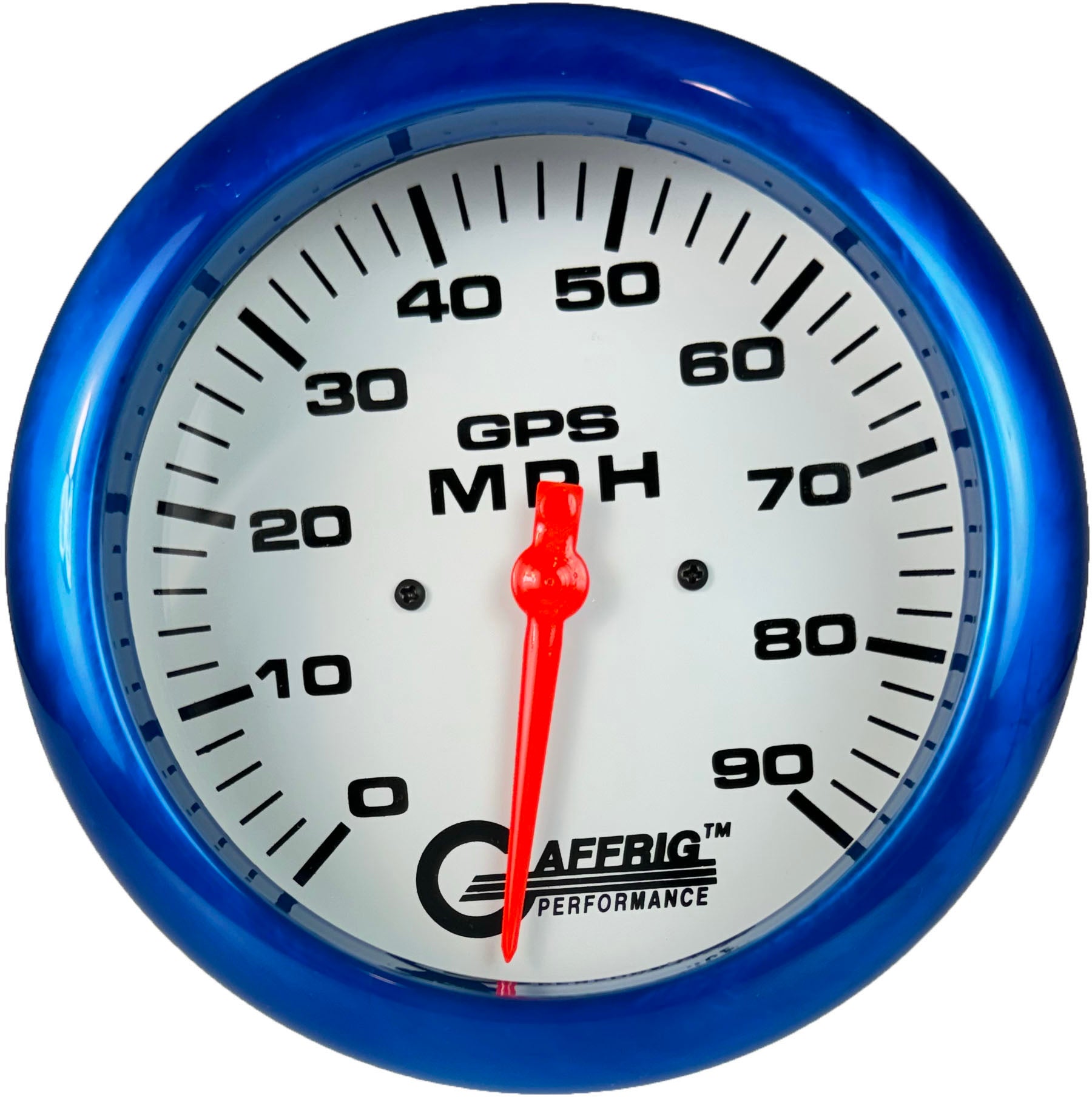 GAFFRIG PART #194541 4 5/8 INCH GPS ANALOG 90 MPH SPEEDOMETER GAUGE HEAD ONLY WHITE BLUE