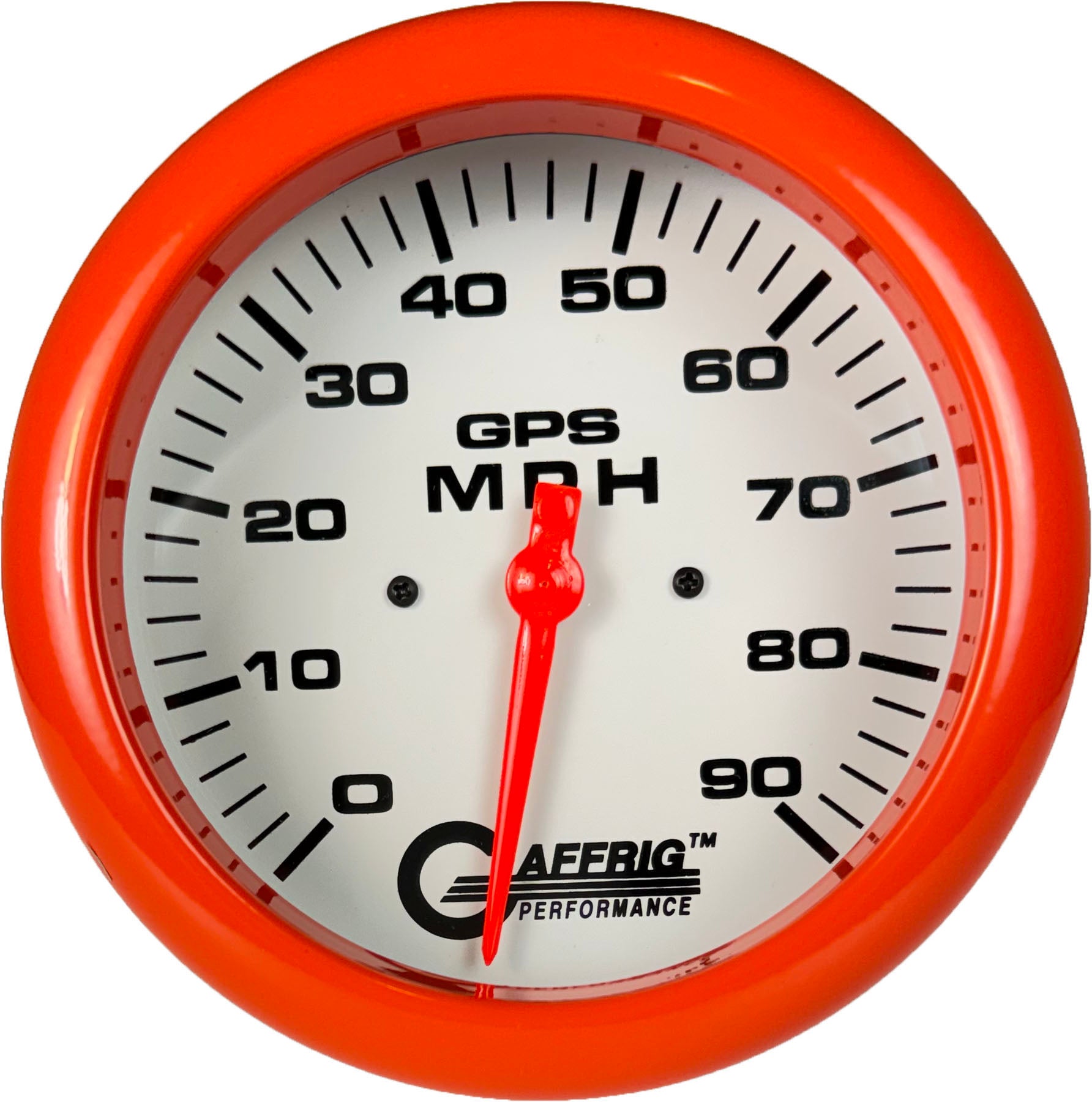 GAFFRIG PART #194541 4 5/8 INCH GPS ANALOG 90 MPH SPEEDOMETER GAUGE HEAD ONLY WHITE ORANGE