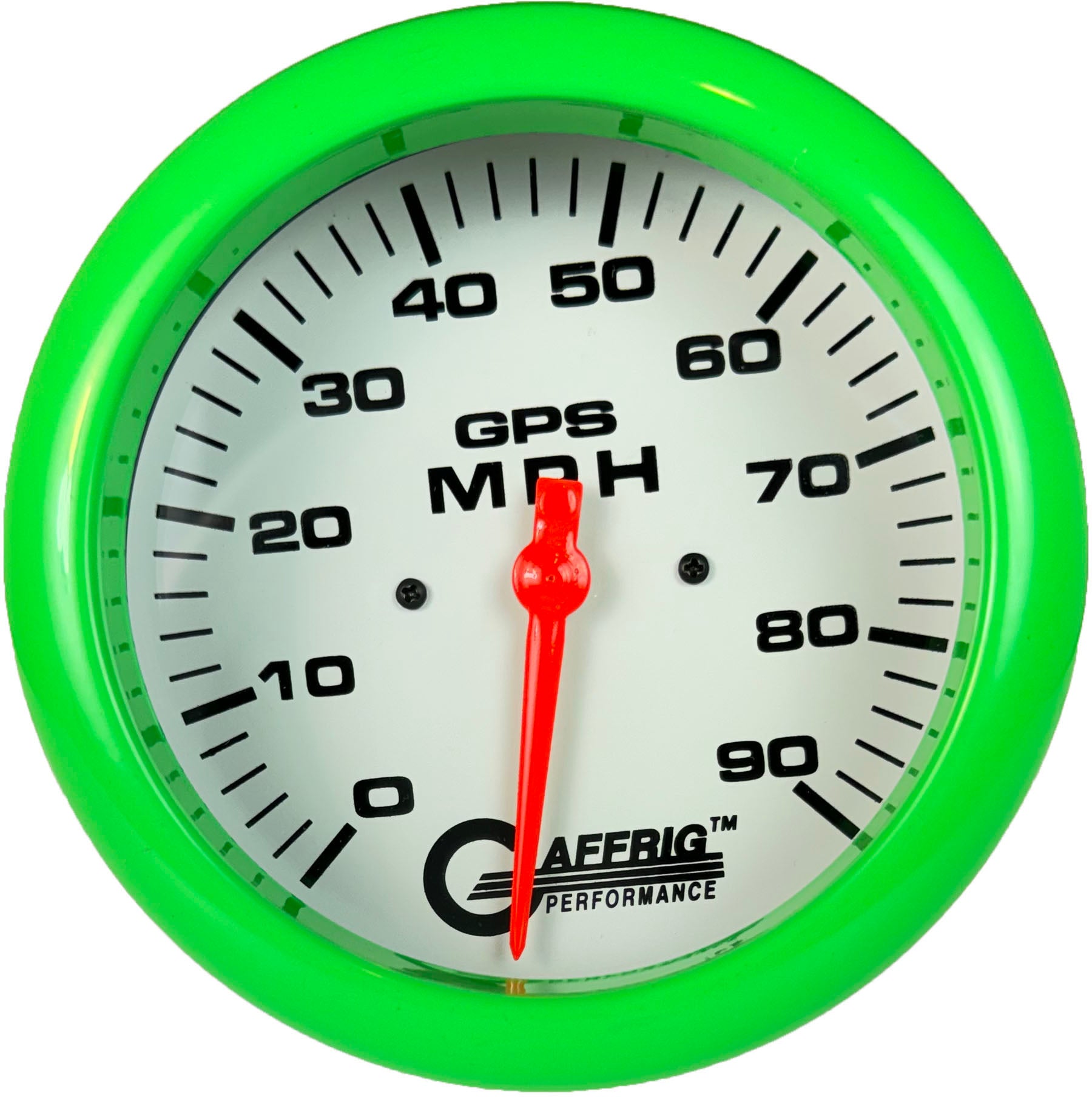 GAFFRIG PART #194541 4 5/8 INCH GPS ANALOG 90 MPH SPEEDOMETER GAUGE HEAD ONLY WHITE LIME GREEN