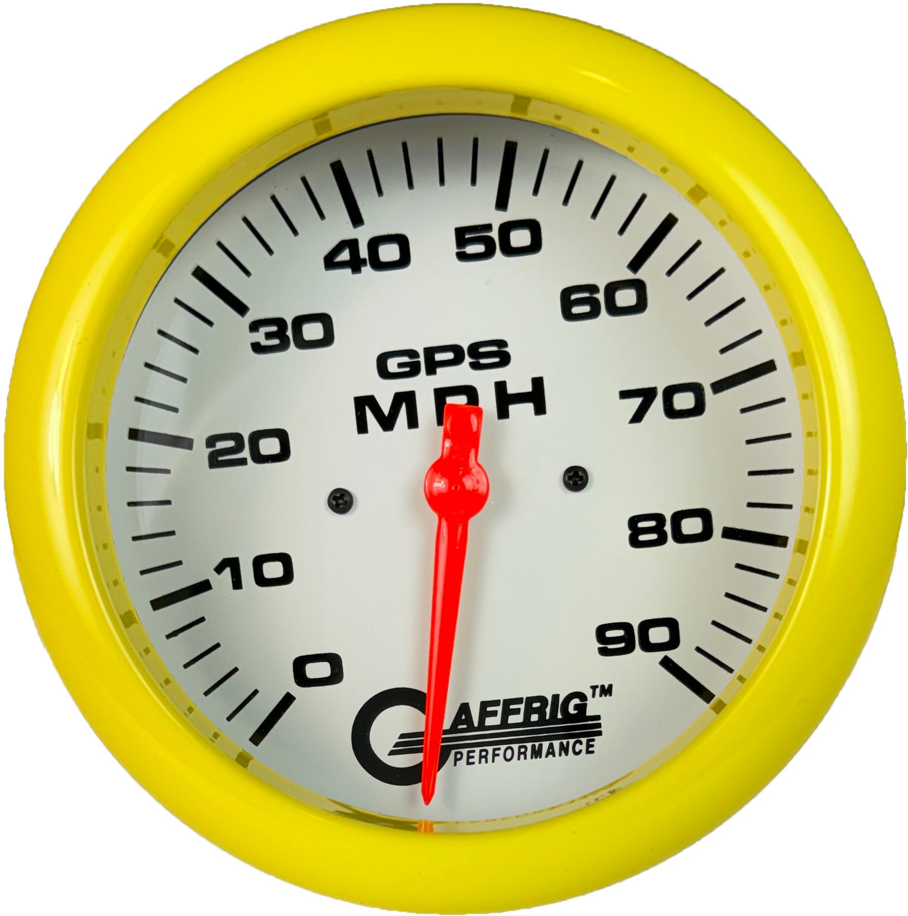 GAFFRIG PART #194541 4 5/8 INCH GPS ANALOG 90 MPH SPEEDOMETER GAUGE HEAD ONLY WHITE YELLOW