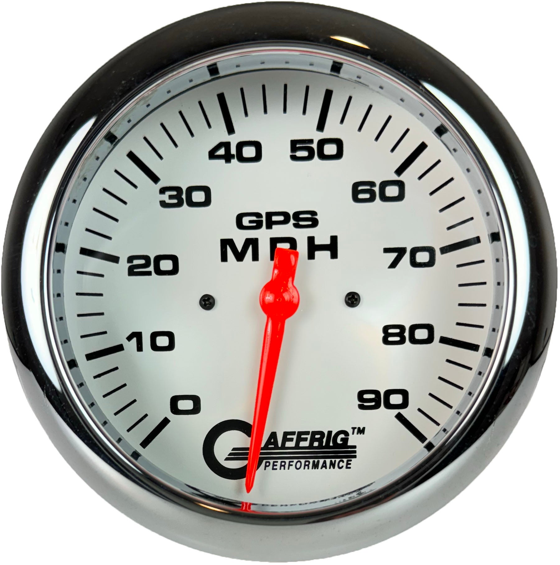 GAFFRIG PART #194541 4 5/8 INCH GPS ANALOG 90 MPH SPEEDOMETER GAUGE HEAD ONLY WHITE CHROME