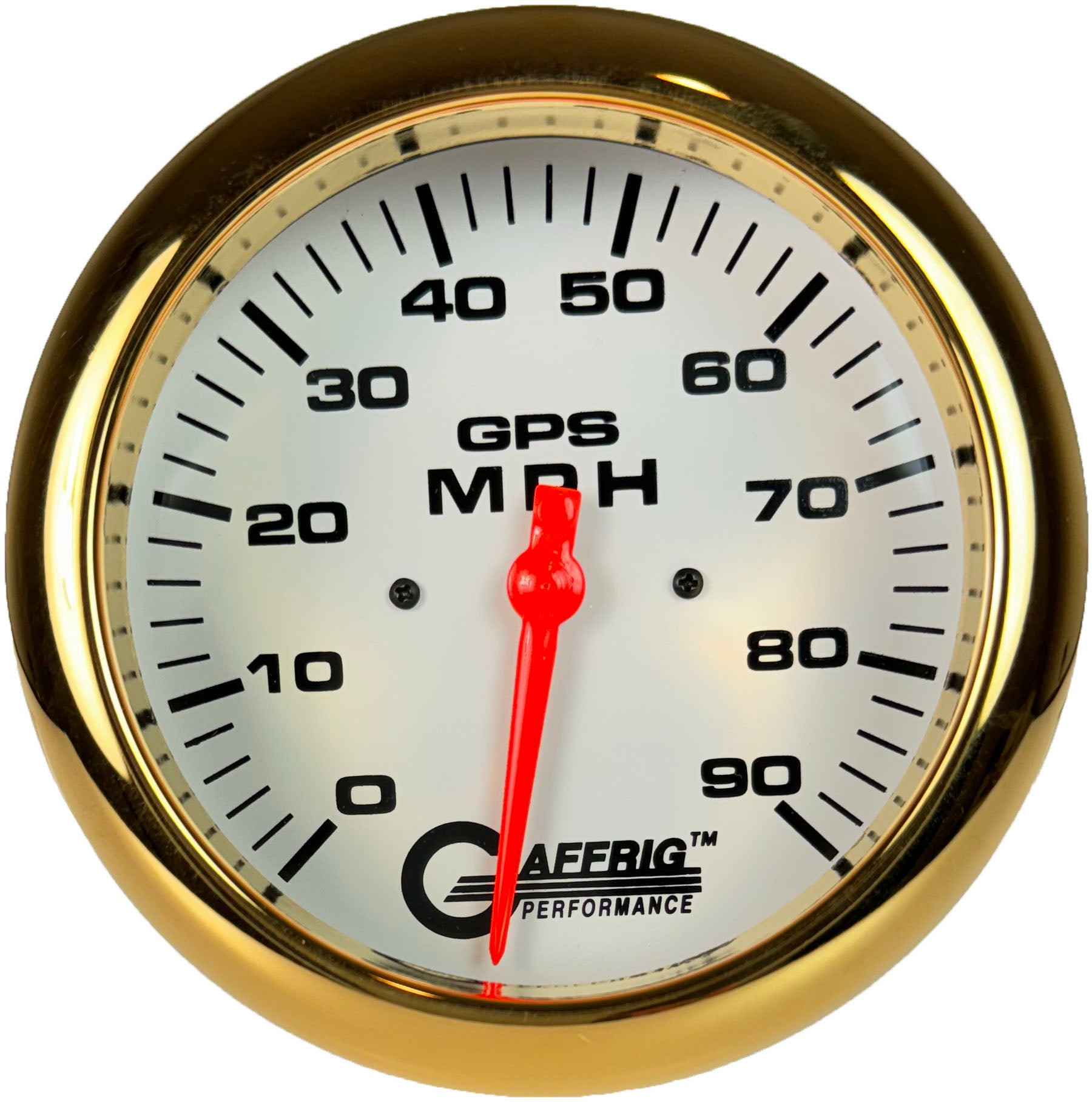GAFFRIG PART #194541 4 5/8 INCH GPS ANALOG 90 MPH SPEEDOMETER GAUGE HEAD ONLY WHITE GOLD