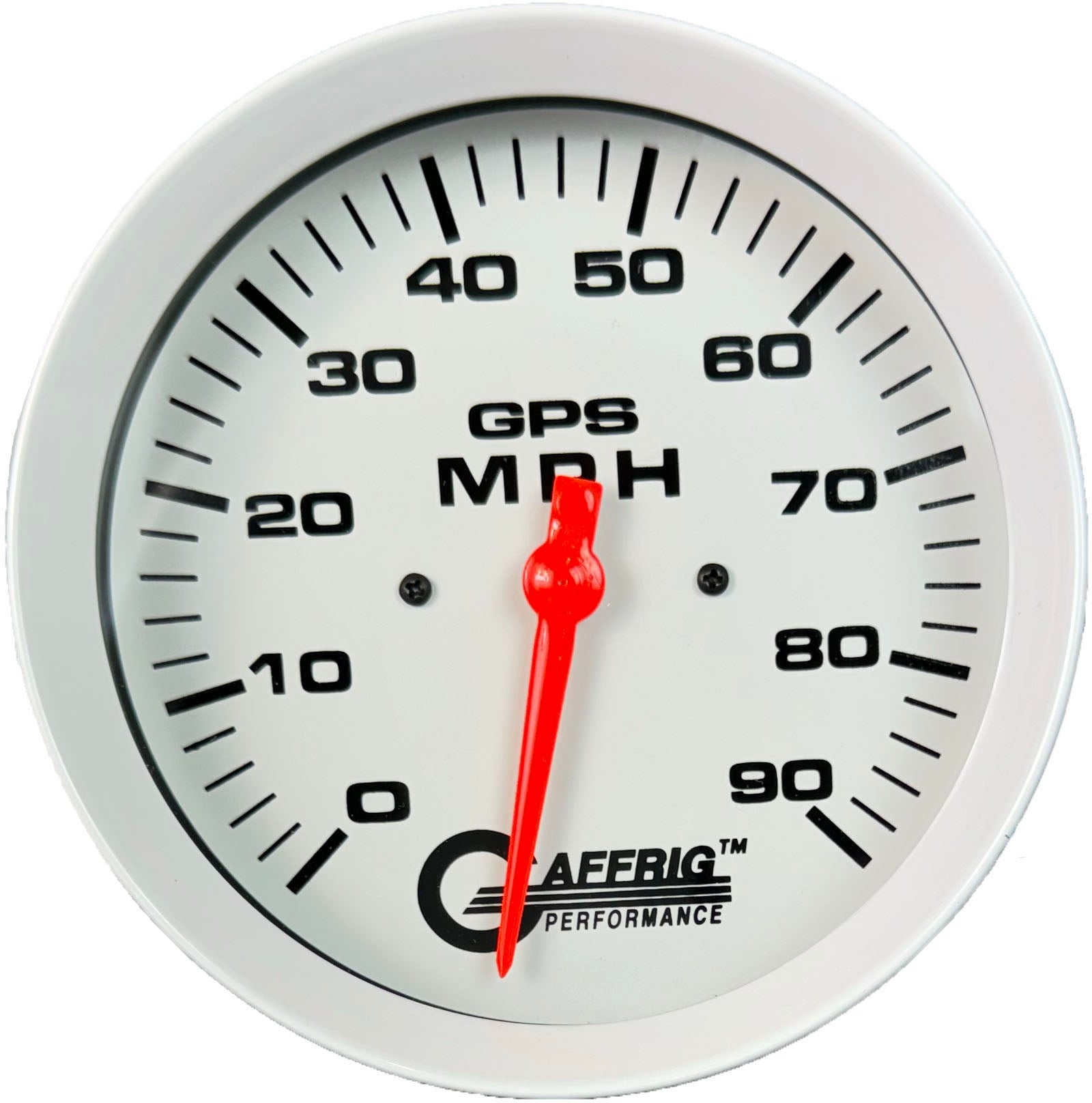 GAFFRIG PART #194541 4 5/8 INCH GPS ANALOG 90 MPH SPEEDOMETER GAUGE HEAD ONLY WHITE NO FAT RIM (STANDARD)