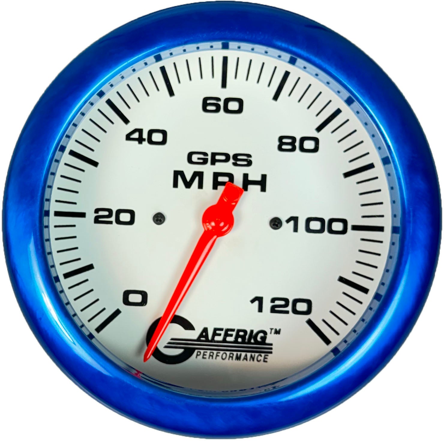 GAFFRIG PART #194543 4 5/8 INCH GPS ANALOG 120 MPH SPEEDOMETER GAUGE HEAD ONLY WHITE BLUE