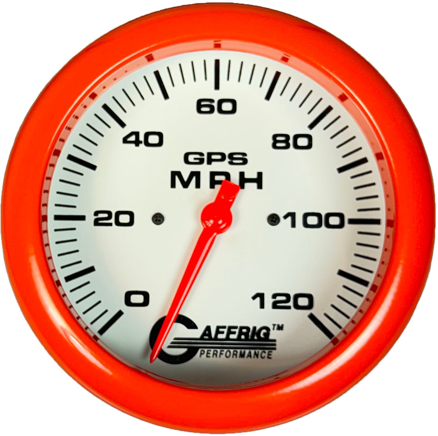 GAFFRIG PART #194543 4 5/8 INCH GPS ANALOG 120 MPH SPEEDOMETER GAUGE HEAD ONLY WHITE ORANGE