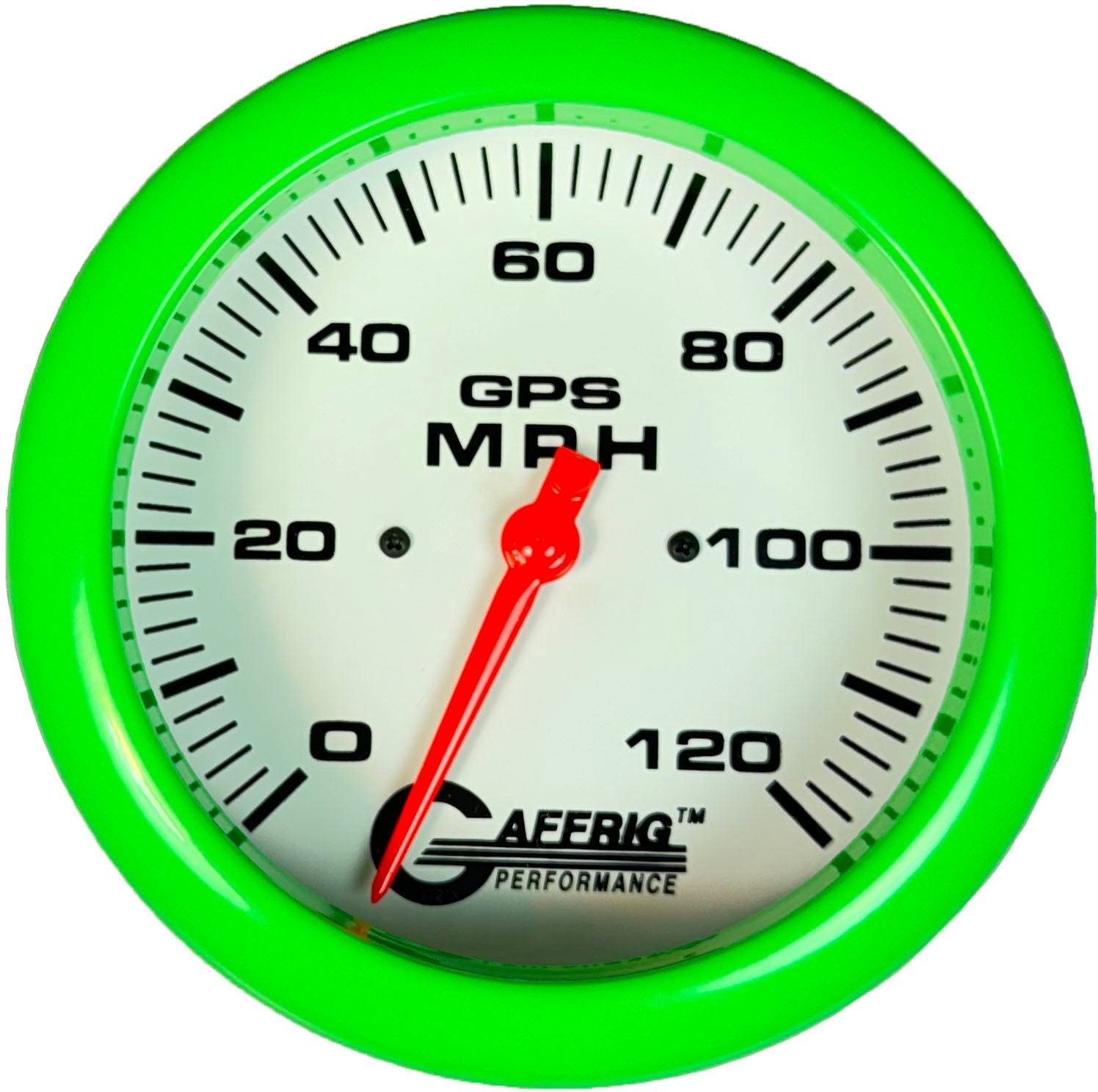 GAFFRIG PART #194543 4 5/8 INCH GPS ANALOG 120 MPH SPEEDOMETER GAUGE HEAD ONLY WHITE LIME GREEN