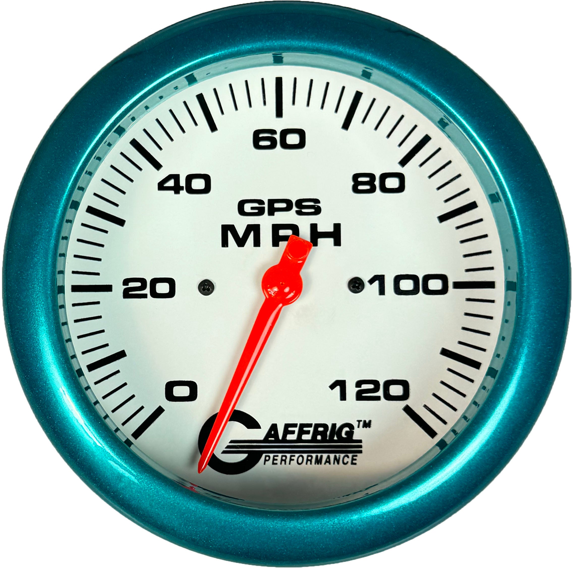 GAFFRIG PART #194543 4 5/8 INCH GPS ANALOG 120 MPH SPEEDOMETER GAUGE HEAD ONLY WHITE TEAL