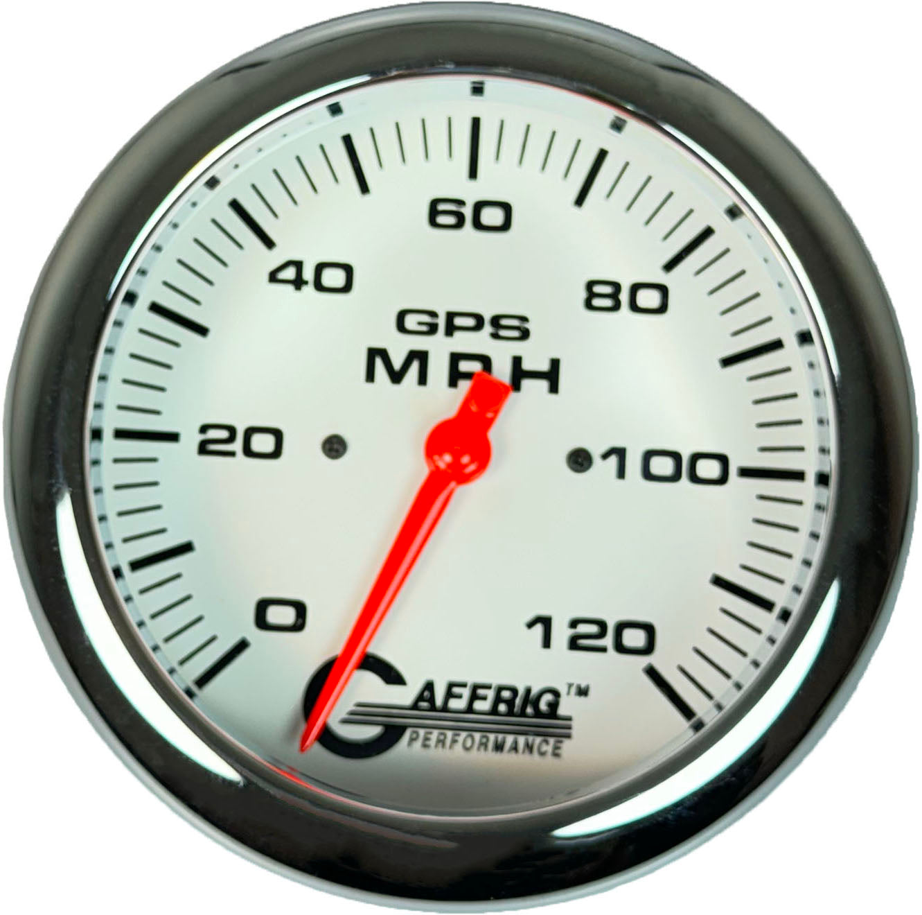 GAFFRIG PART #194543 4 5/8 INCH GPS ANALOG 120 MPH SPEEDOMETER GAUGE HEAD ONLY WHITE CHROME