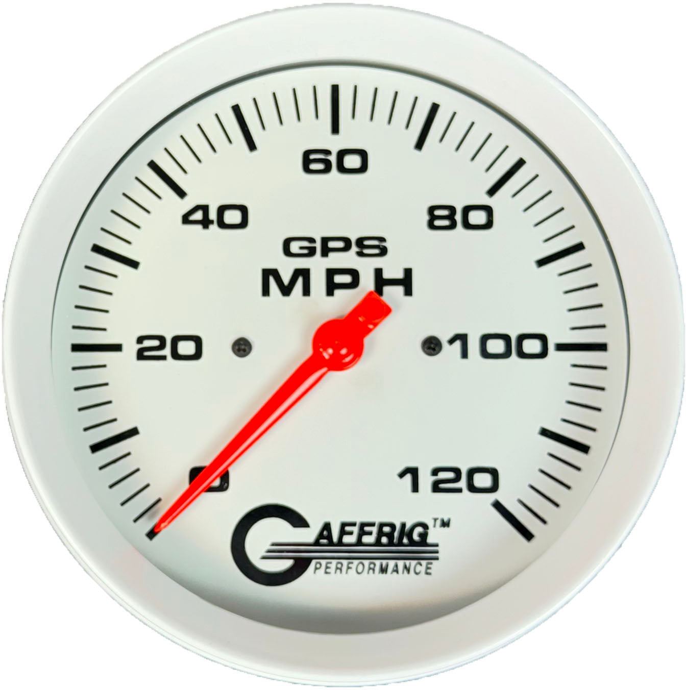 GAFFRIG PART #194543 4 5/8 INCH GPS ANALOG 120 MPH SPEEDOMETER GAUGE HEAD ONLY WHITE NO FAT RIM (STANDARD)