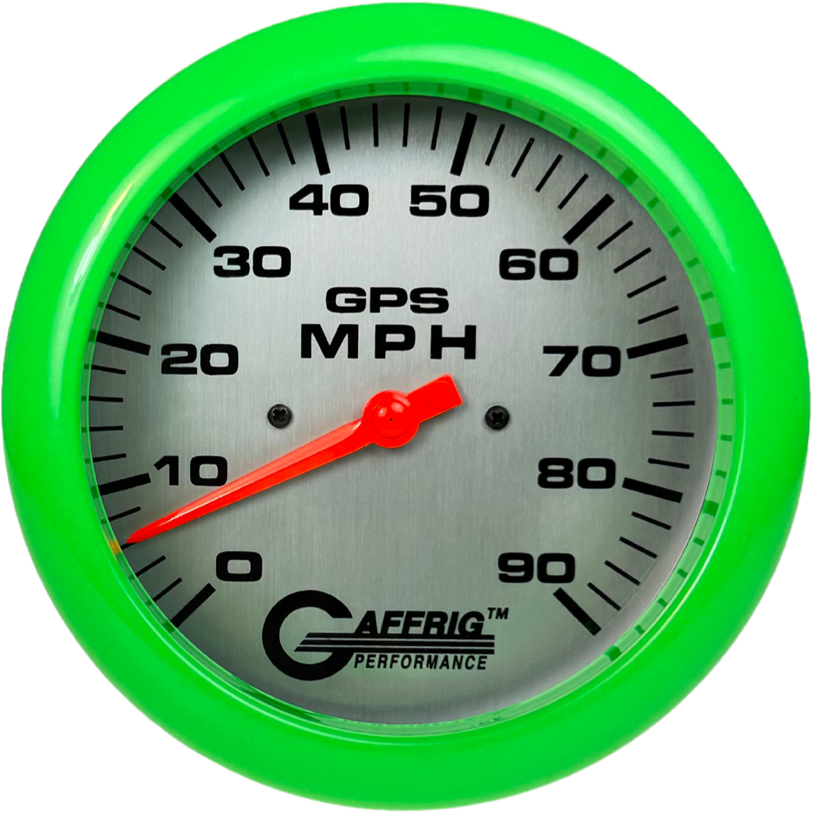 GAFFRIG PART #194547 4 5/8 INCH GPS ANALOG 90 MPH SPEEDOMETER GAUGE HEAD ONLY PLATINUM LIME GREEN