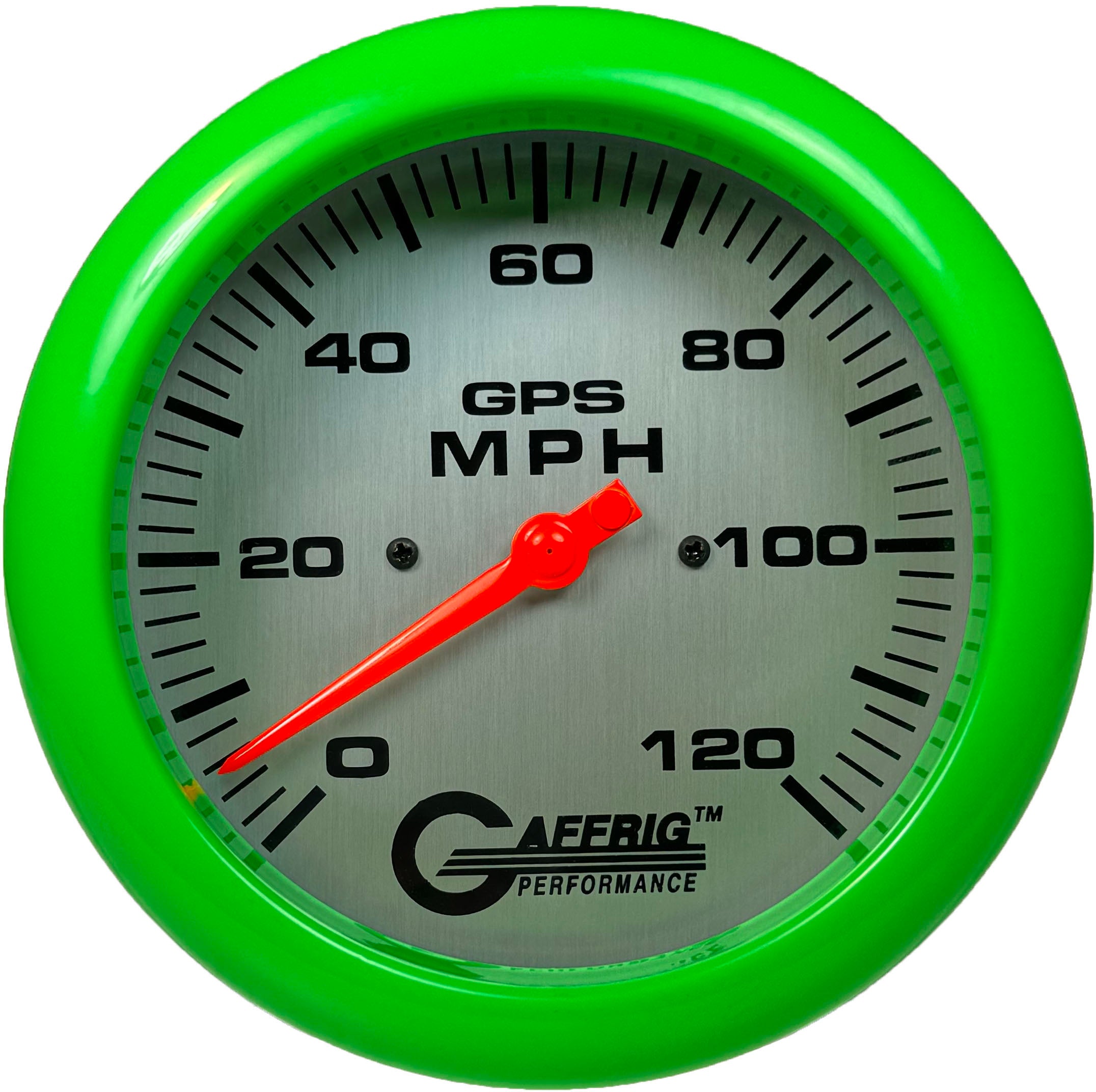 GAFFRIG PART #194549 4 5/8 INCH GPS ANALOG 120 MPH SPEEDOMETER GAUGE HEAD ONLY PLATINUM LIME GREEN