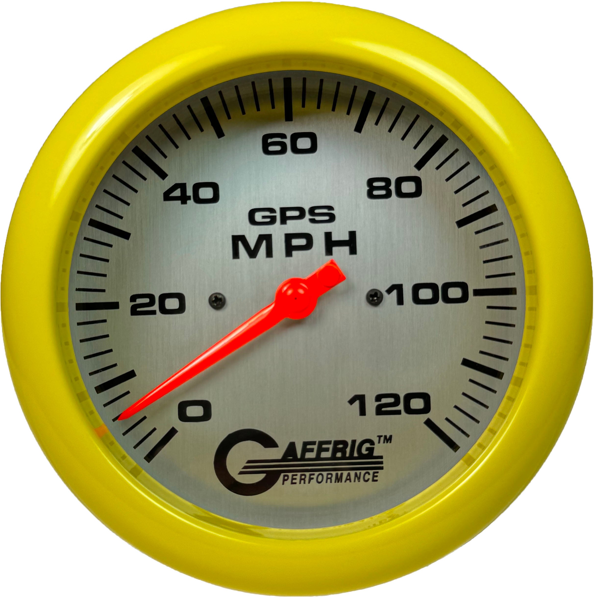 GAFFRIG PART #194549 4 5/8 INCH GPS ANALOG 120 MPH SPEEDOMETER GAUGE HEAD ONLY PLATINUM YELLOW