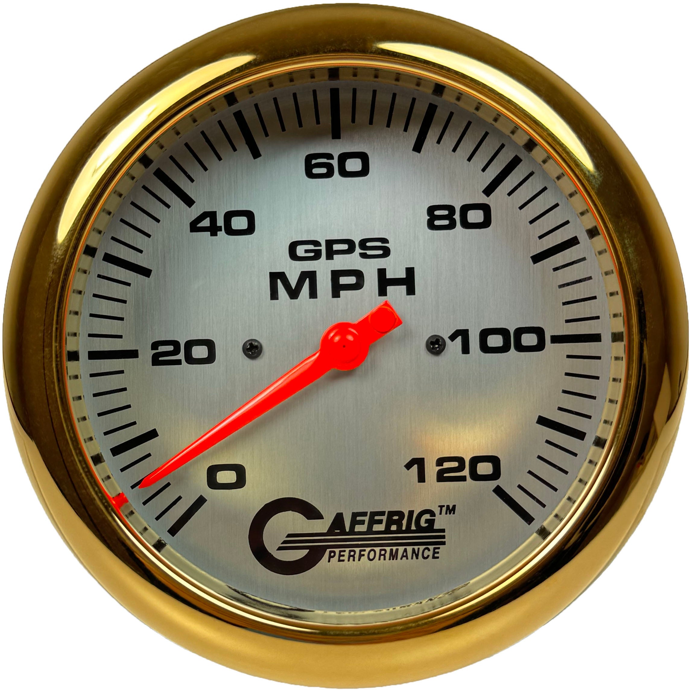 GAFFRIG PART #194549 4 5/8 INCH GPS ANALOG 120 MPH SPEEDOMETER GAUGE HEAD ONLY PLATINUM GOLD