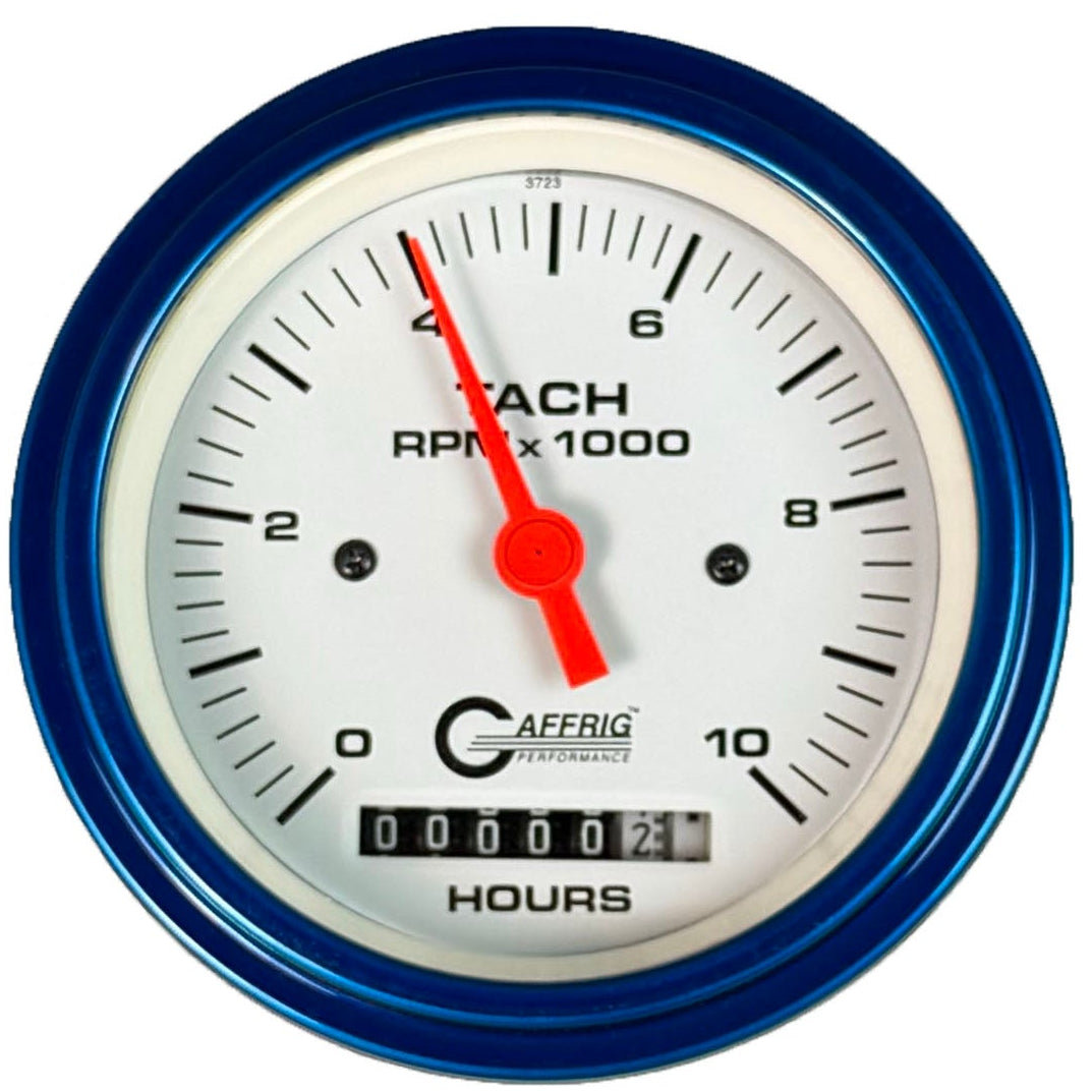 GAFFRIG PART #194756 3 3/8 INCH ELECTRIC TACH/HOUR METER MARINE BOAT GAUGE 0-10000 RPM WHITE