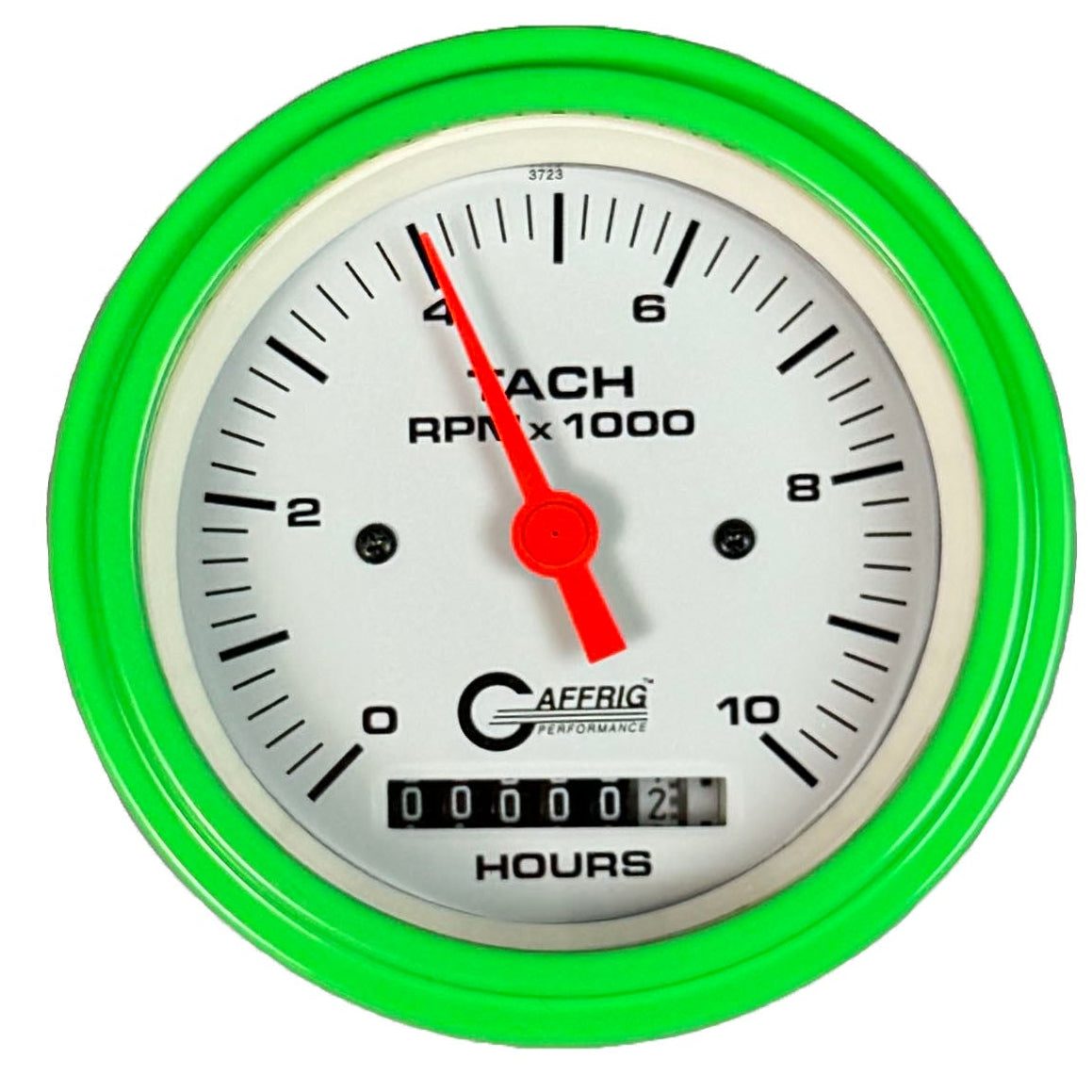 GAFFRIG PART #194756 3 3/8 INCH ELECTRIC TACH/HOUR METER MARINE BOAT GAUGE 0-10000 RPM WHITE
