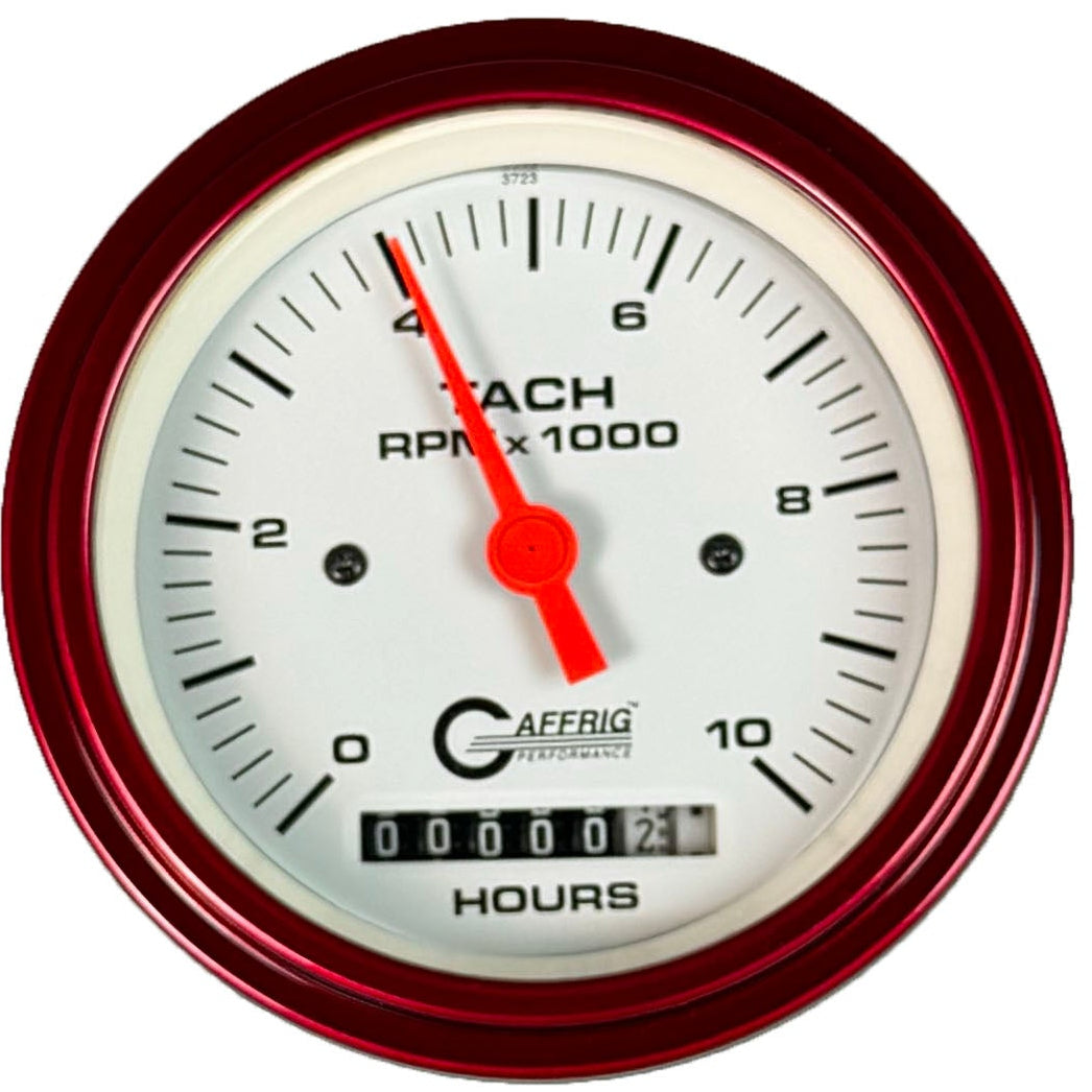 GAFFRIG PART #194756 3 3/8 INCH ELECTRIC TACH/HOUR METER MARINE BOAT GAUGE 0-10000 RPM WHITE