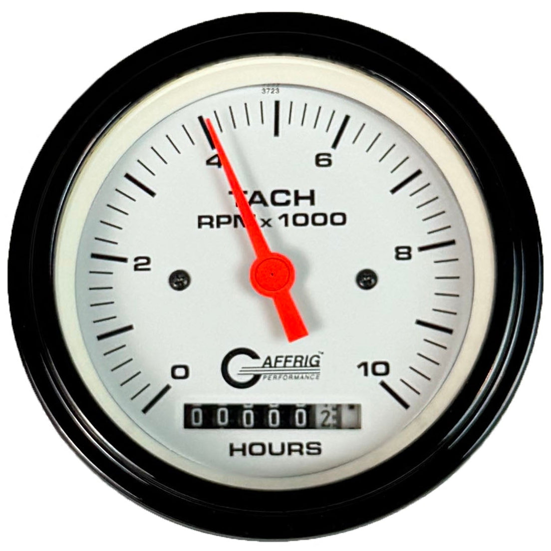GAFFRIG PART #194756 3 3/8 INCH ELECTRIC TACH/HOUR METER MARINE BOAT GAUGE 0-10000 RPM WHITE