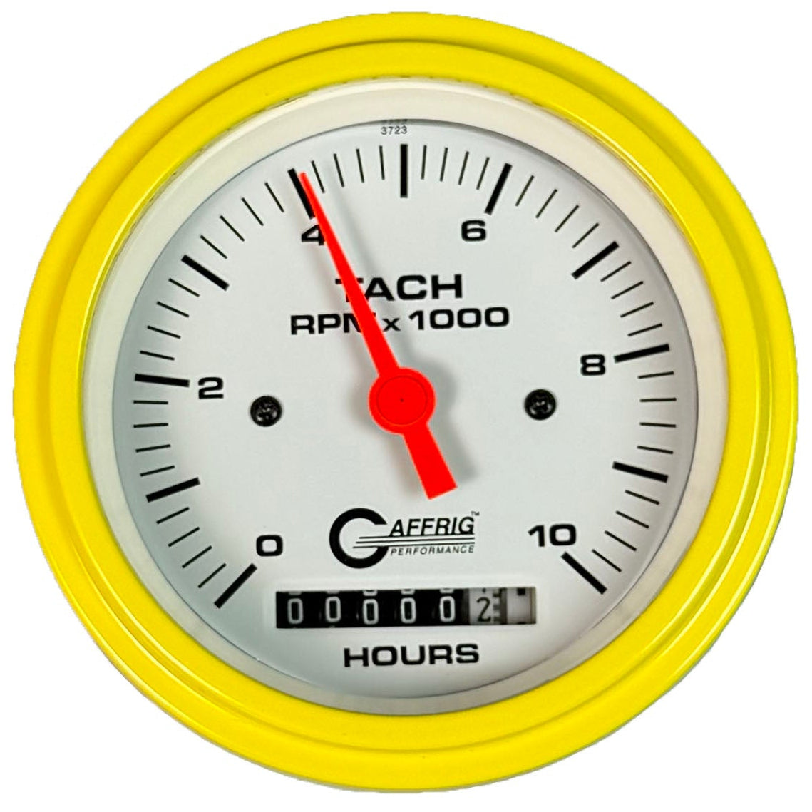 GAFFRIG PART #194756 3 3/8 INCH ELECTRIC TACH/HOUR METER MARINE BOAT GAUGE 0-10000 RPM WHITE